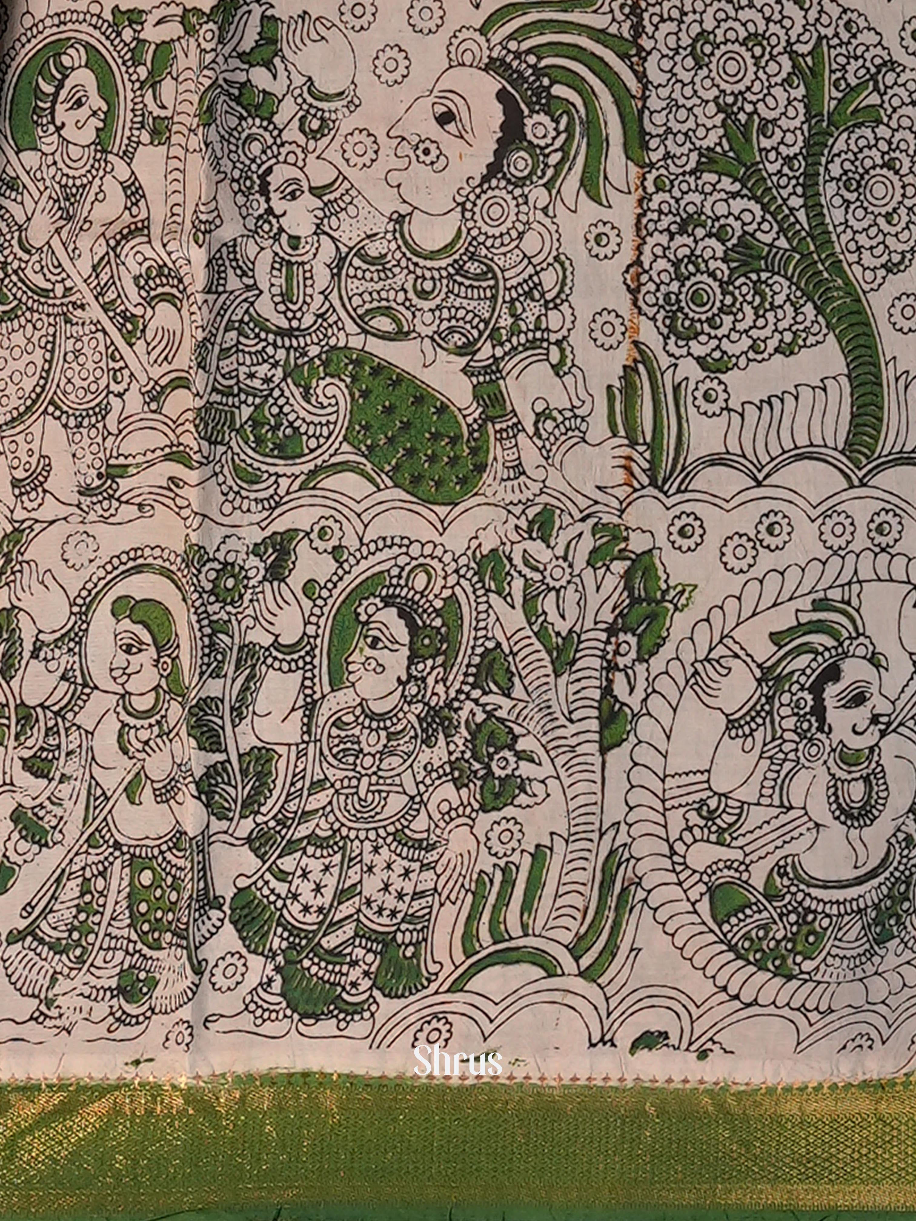 Cream & Green - chennur-kalamkari Saree - Shop on Shrus.com