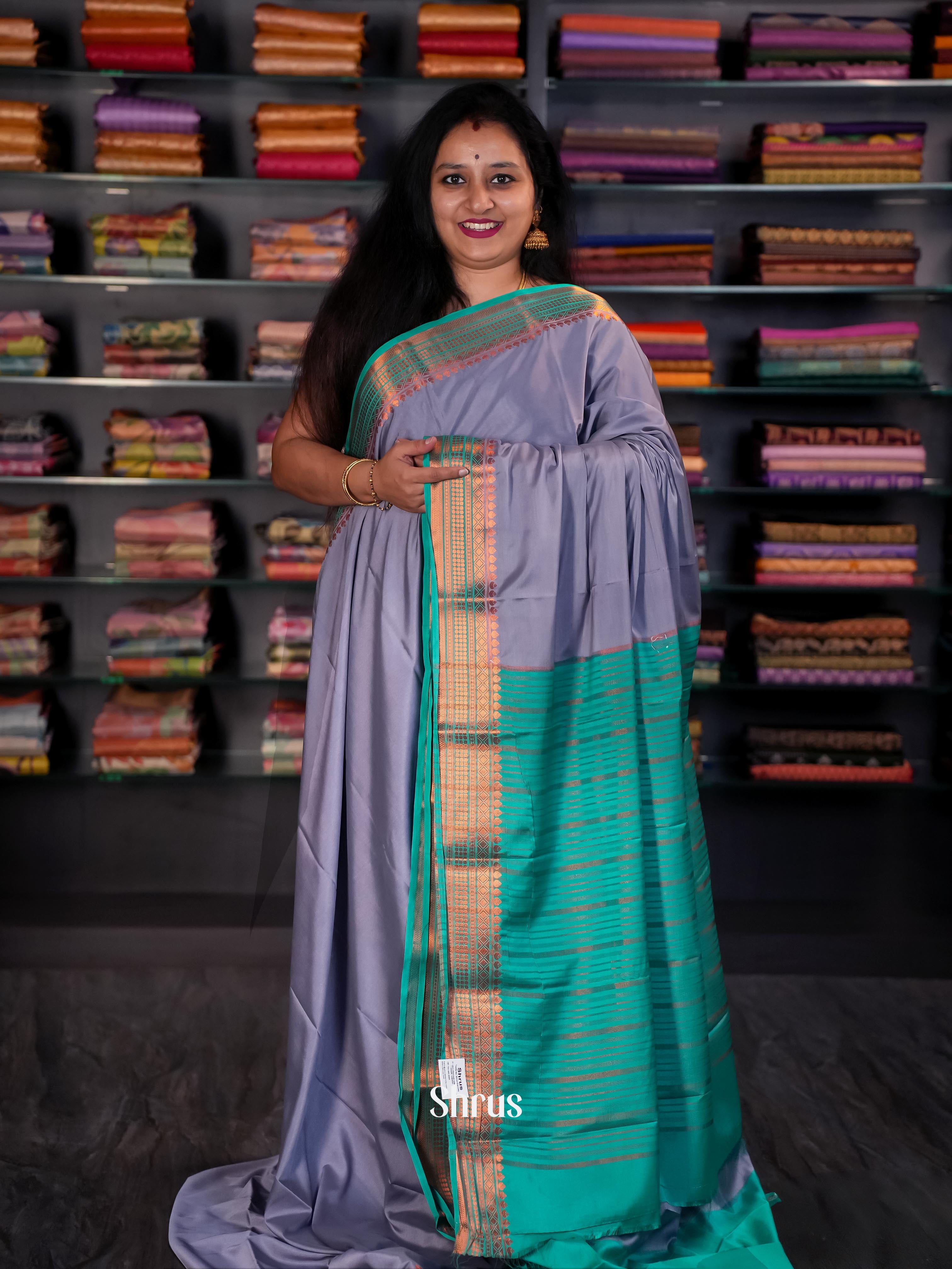 Purple & Green- Semi Mysore silk Saree - Shop on Shrus.com