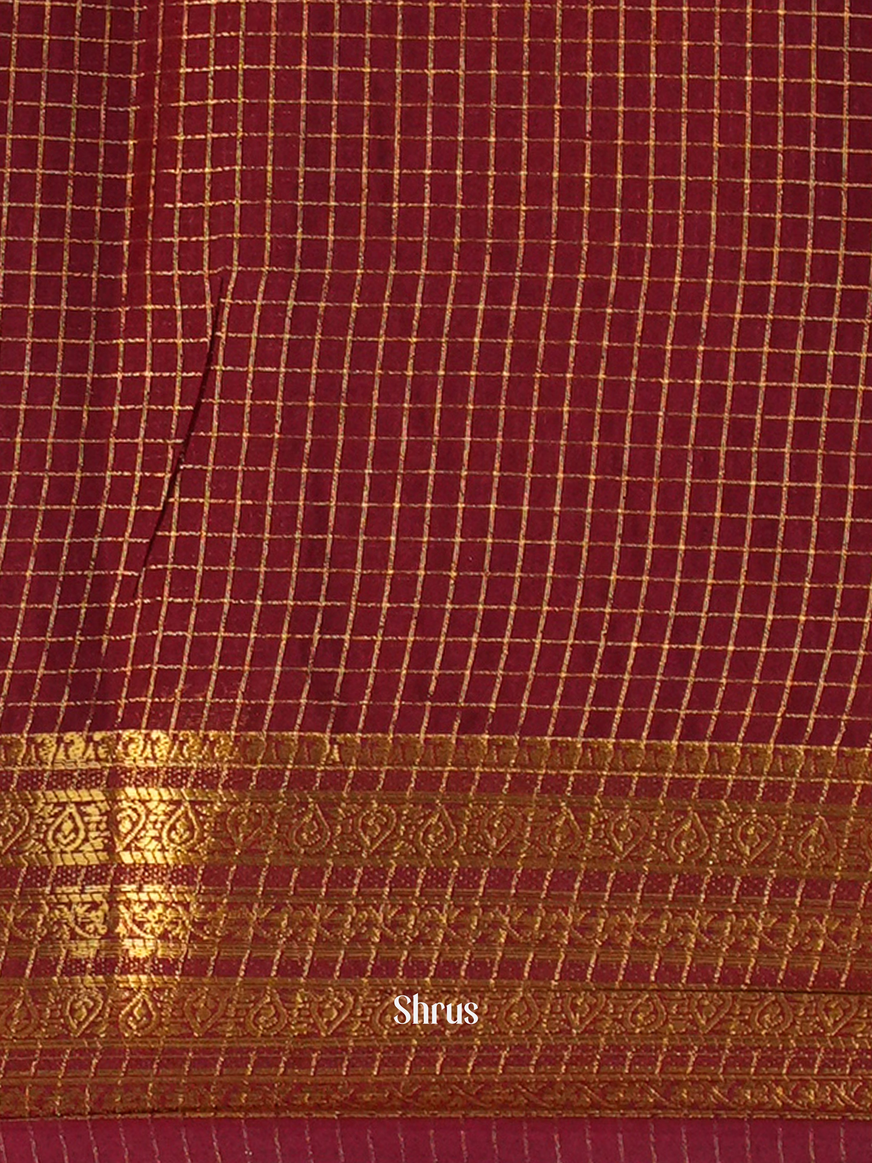 Sandal & Maroon - Semi Mysore silk Saree - Shop on Shrus.com