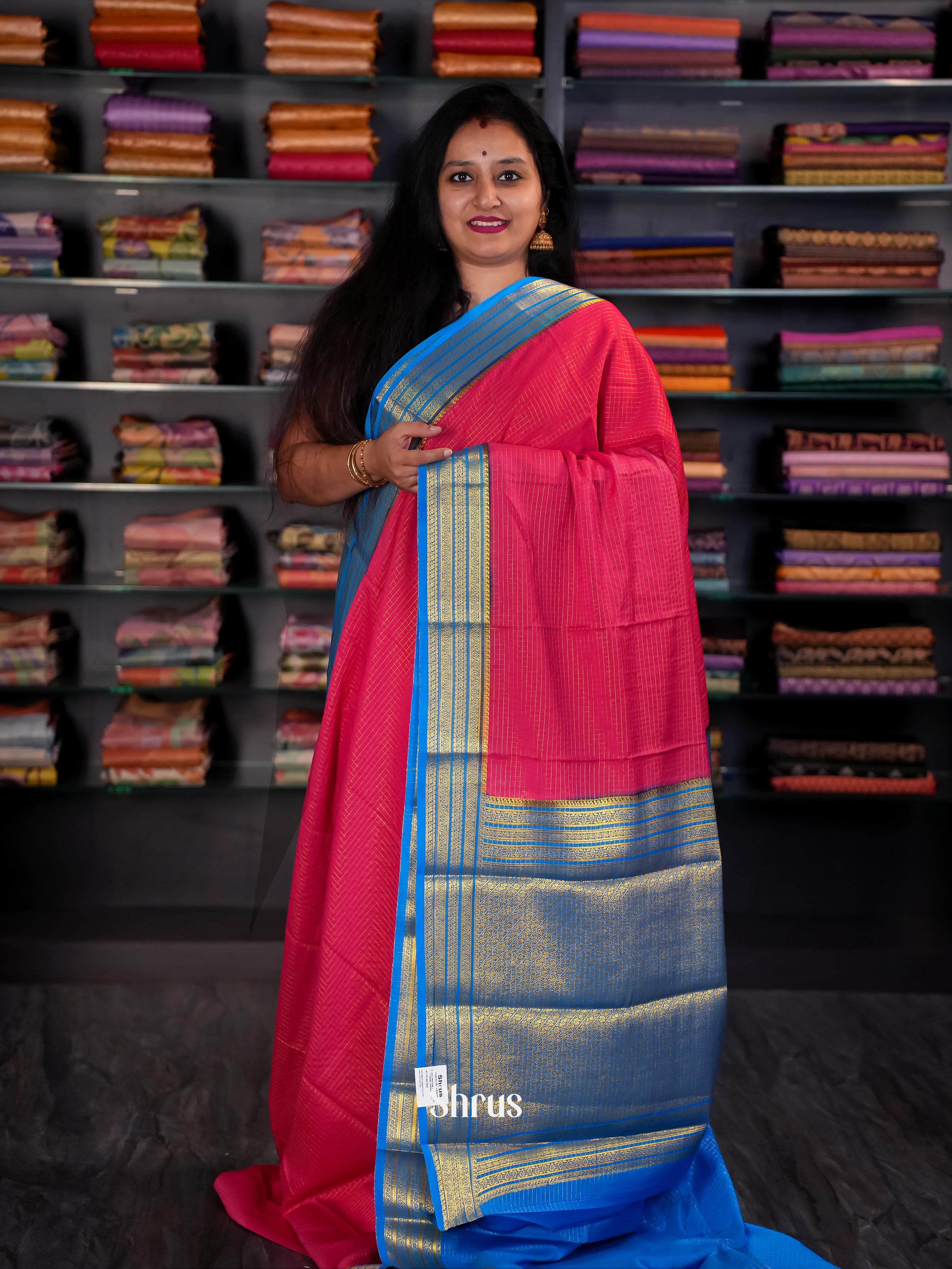 Red & Blue - Semi Mysore silk Saree - Shop on Shrus.com