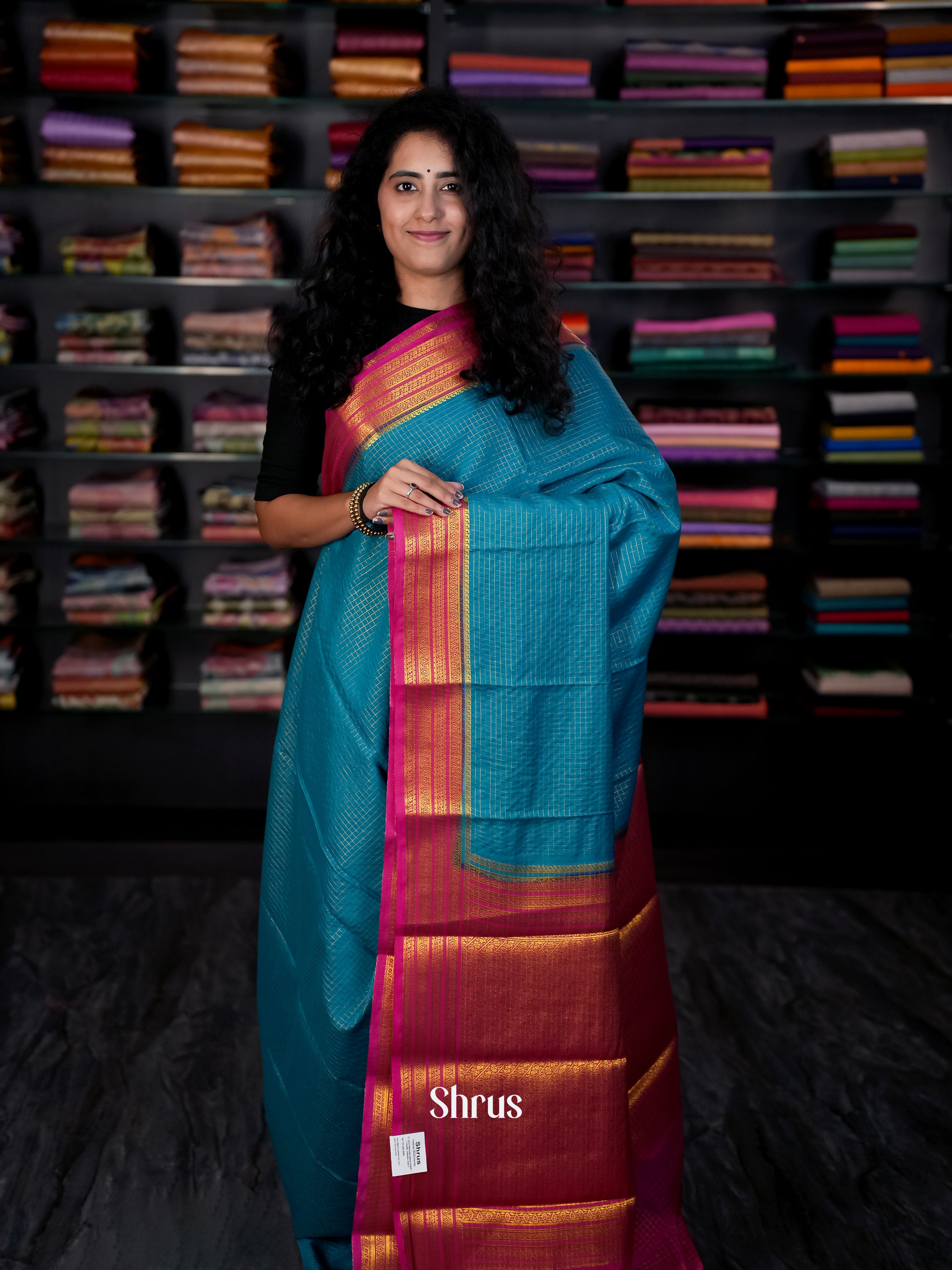Blue & Pink - Semi Mysore silk Saree - Shop on Shrus.com