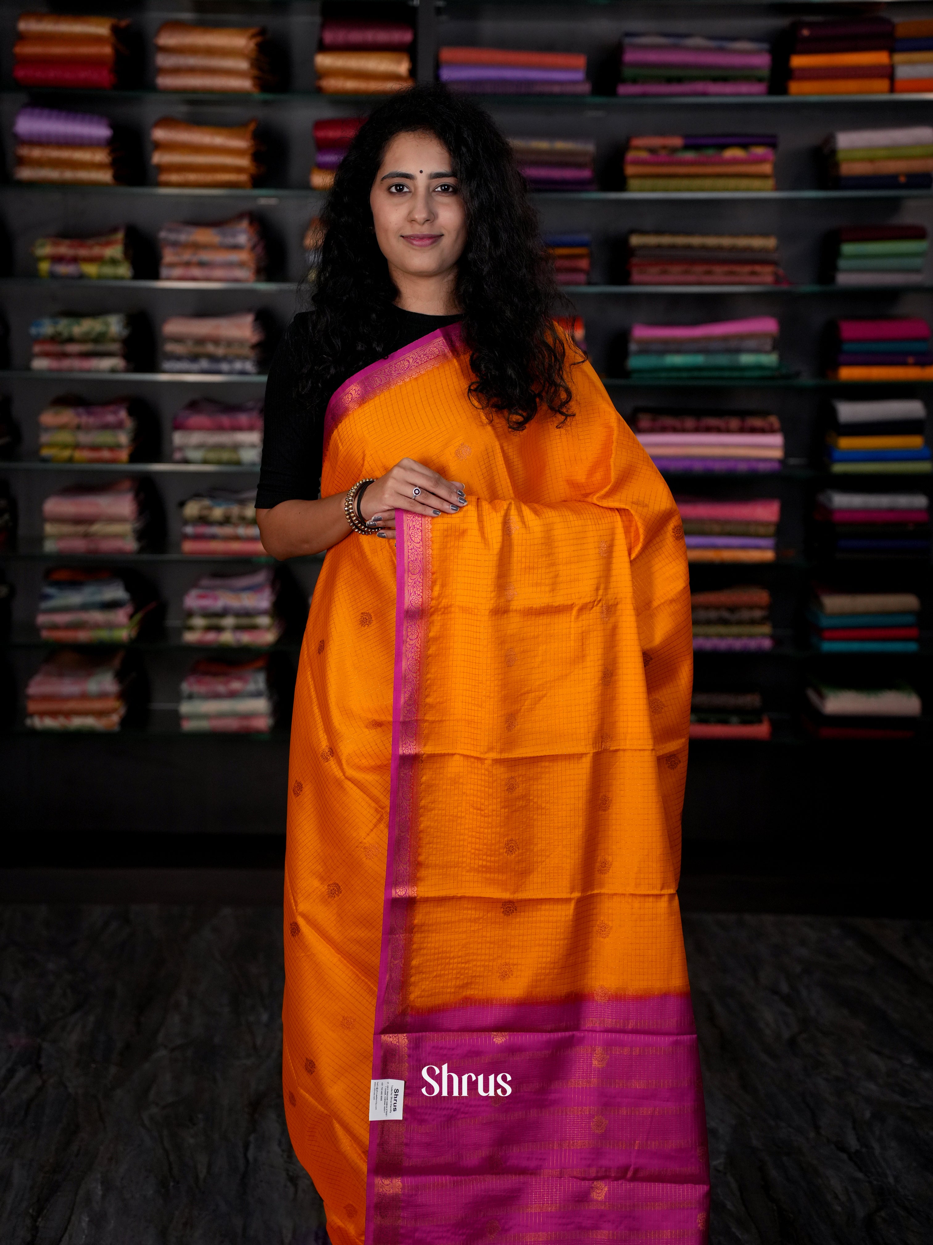 Mambazha Yellow & Pink- Semi Mysore silk Saree - Shop on Shrus.com