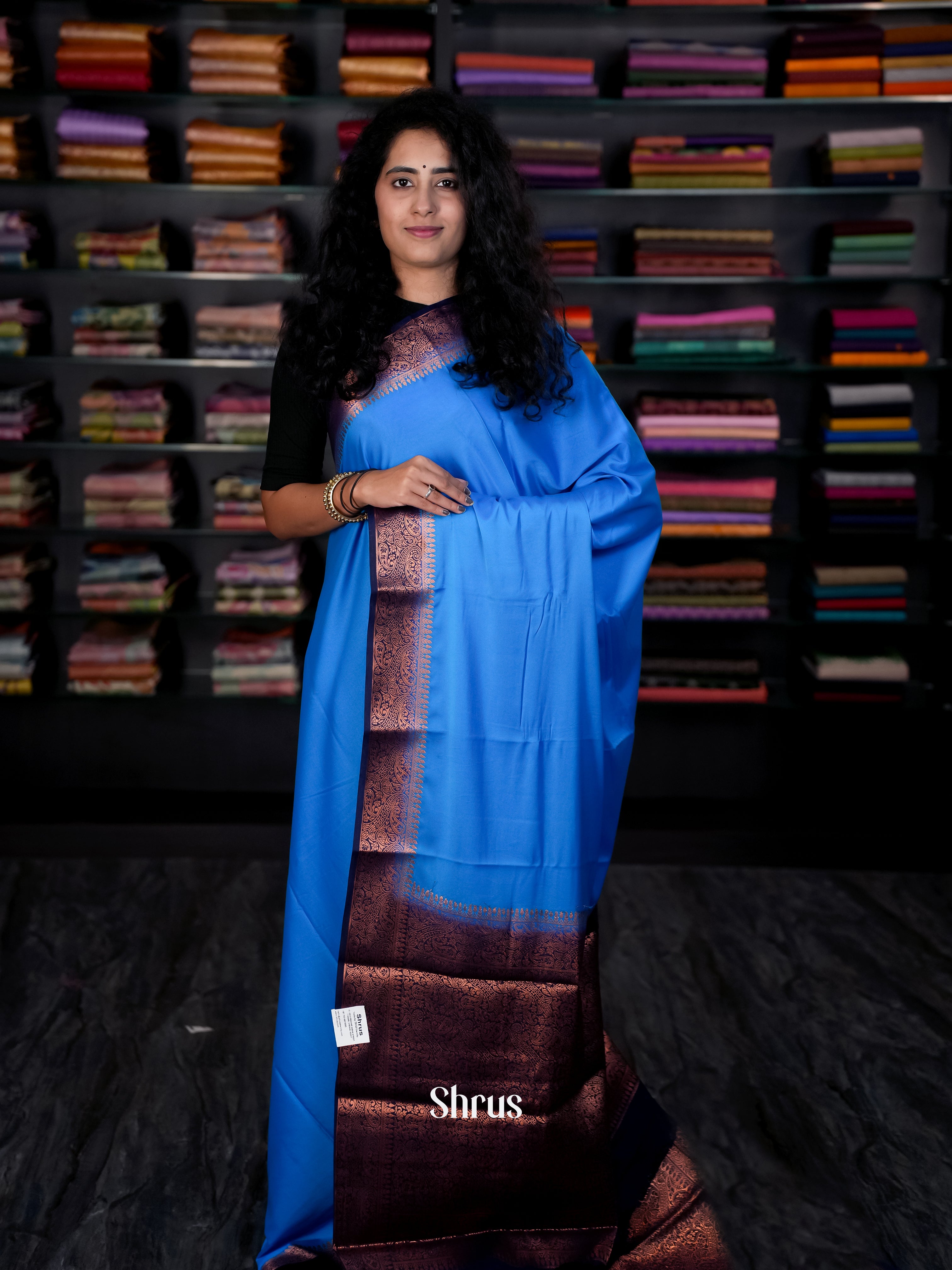Teal & Blue - Semi Mysore silk Saree - Shop on Shrus.com