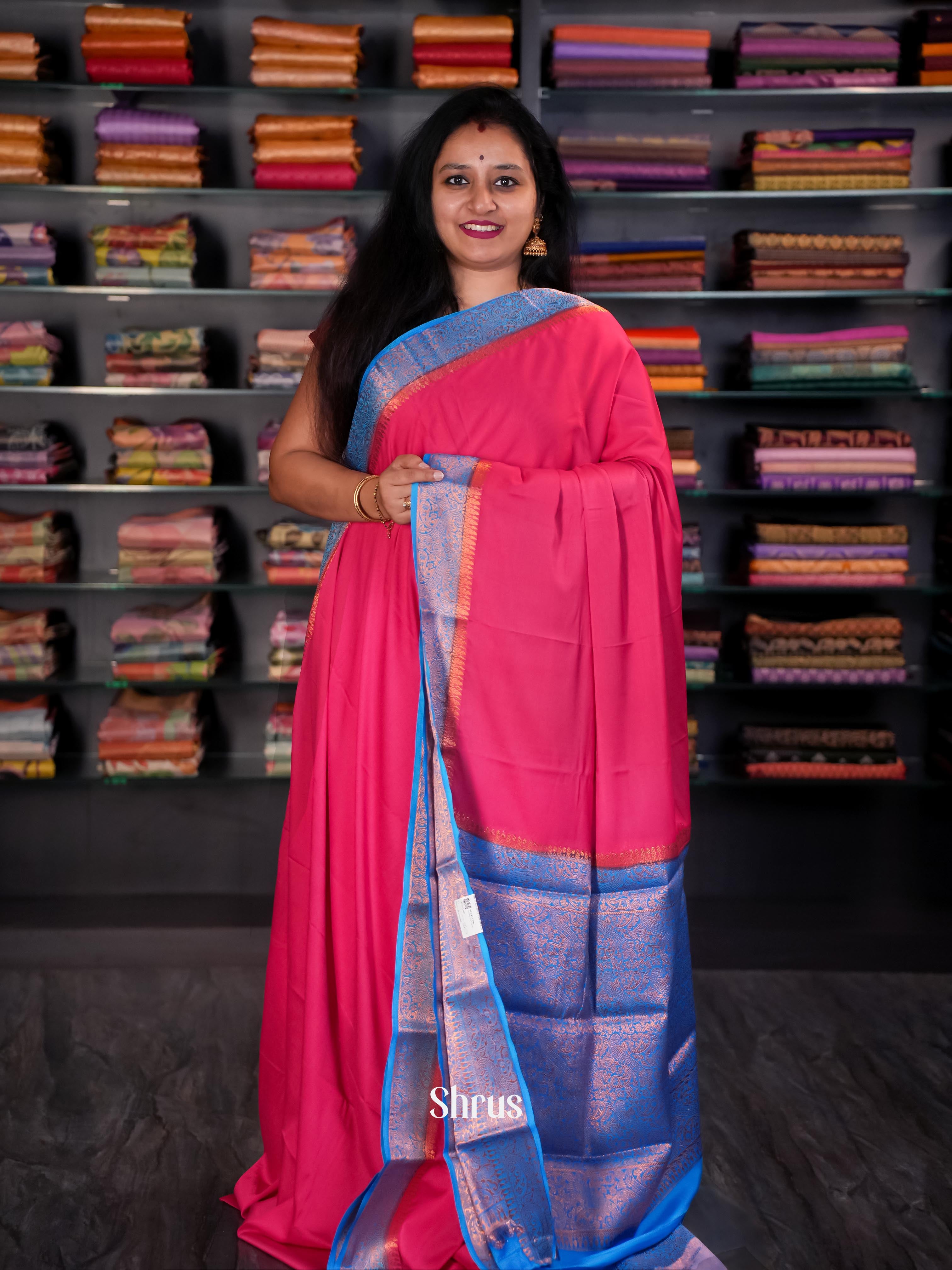 Pink & Blue - Semi Mysore silk Saree - Shop on Shrus.com