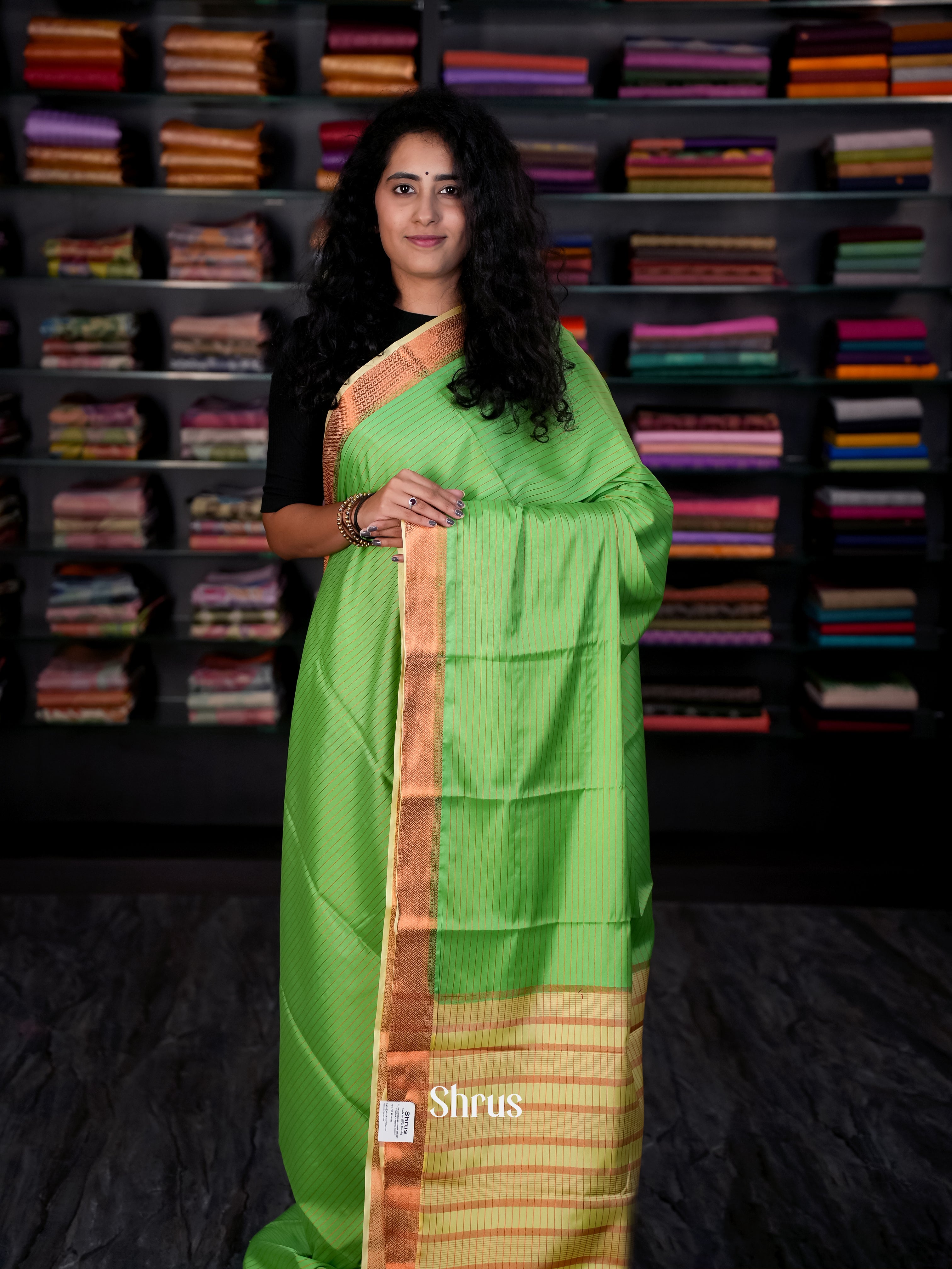 Pista Green & Yellow- Semi Mysore silk Saree - Shop on Shrus.com
