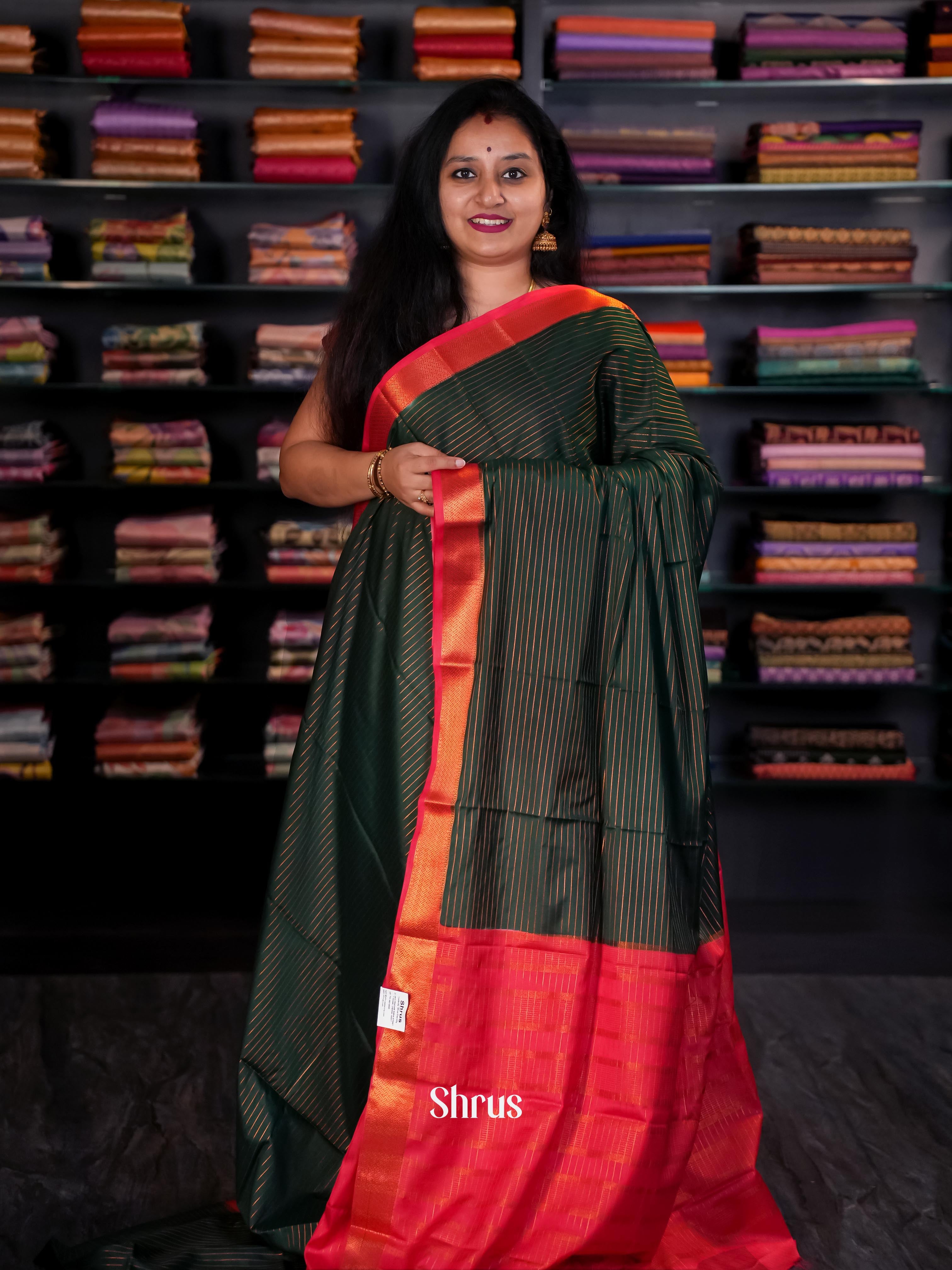 Green & Red - Semi Mysore silk Saree - Shop on Shrus.com