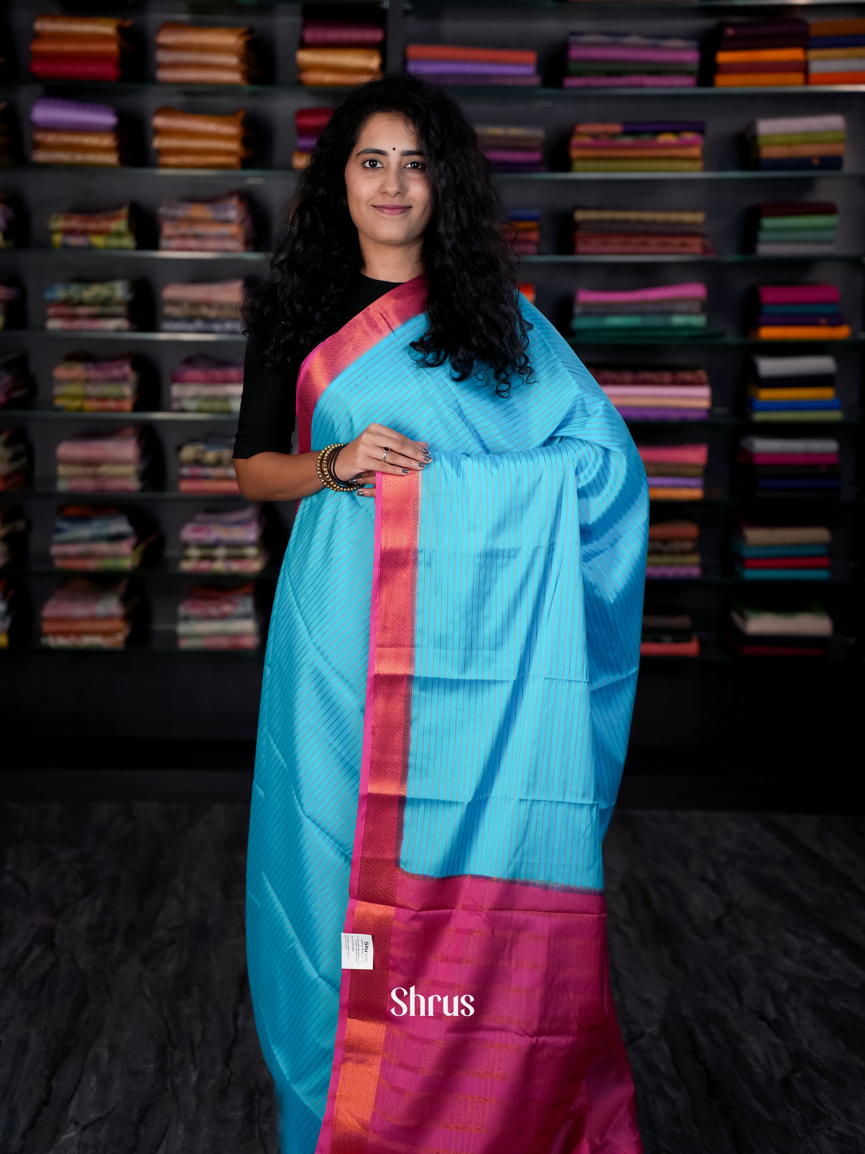 Teal & Pink - Semi Mysore silk Saree - Shop on Shrus.com