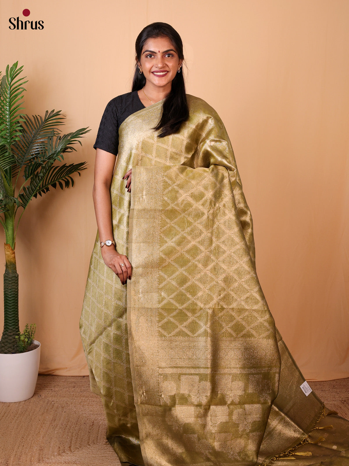 Green - Semi Dupion Saree - Shop on Shrus.com