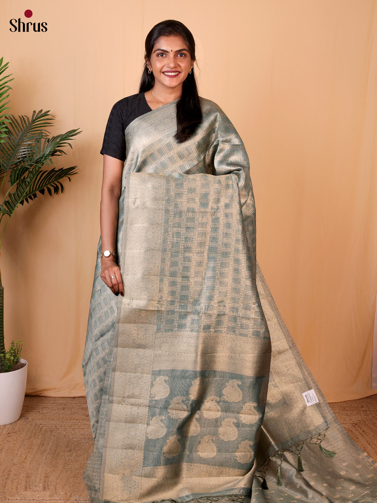 Blue - Semi Dupion Saree - Shop on Shrus.com