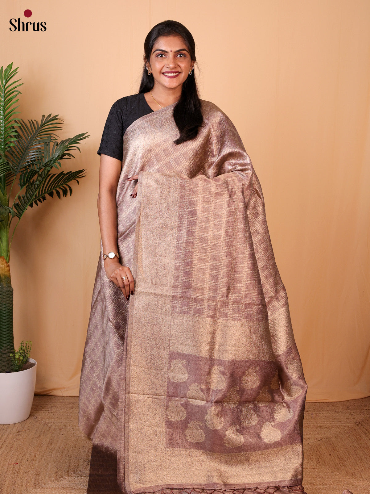 Mauve - Semi Dupion Saree - Shop on Shrus.com