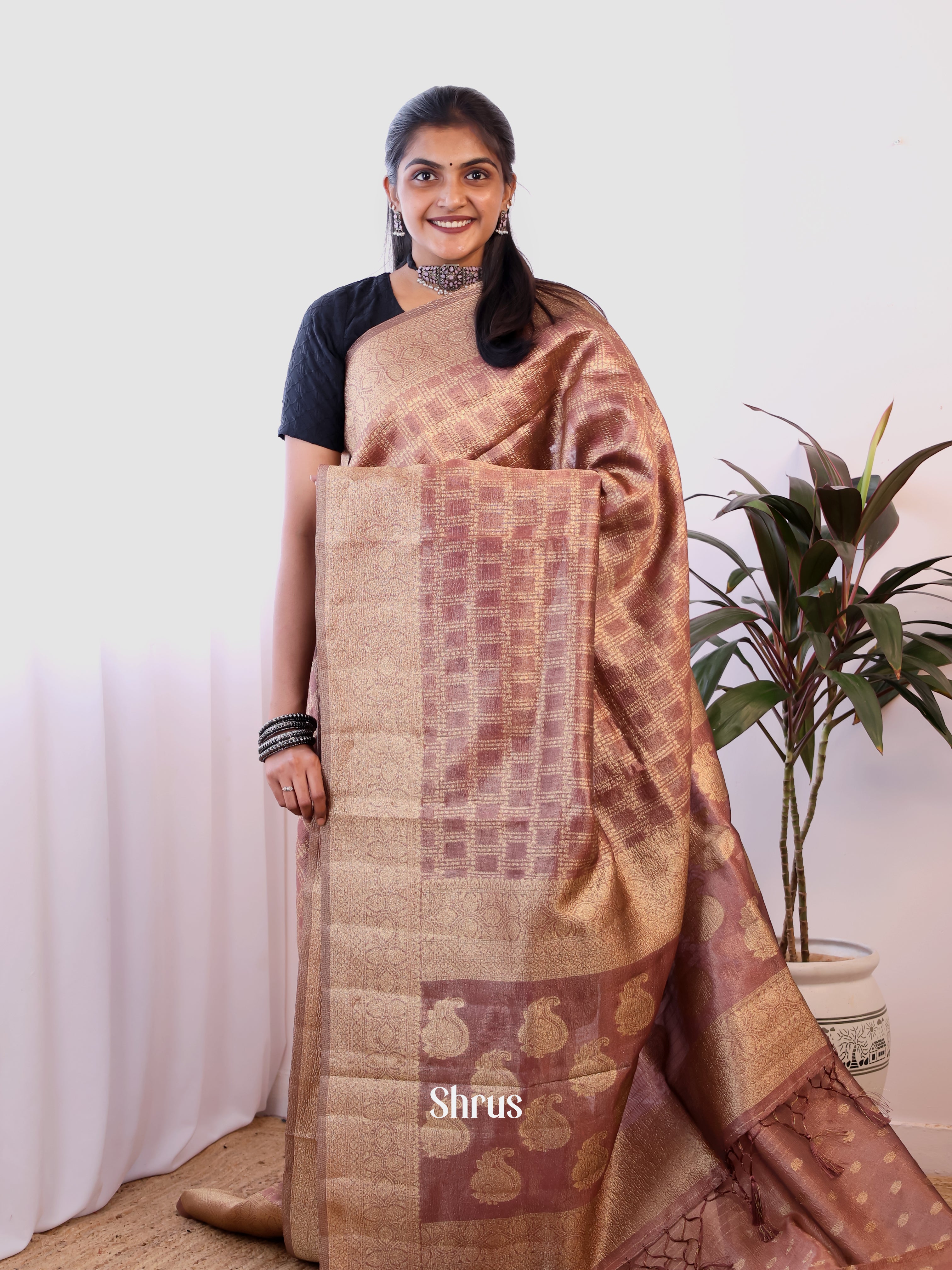 Onion Peel - Semi Dupion Saree - Shop on Shrus.com