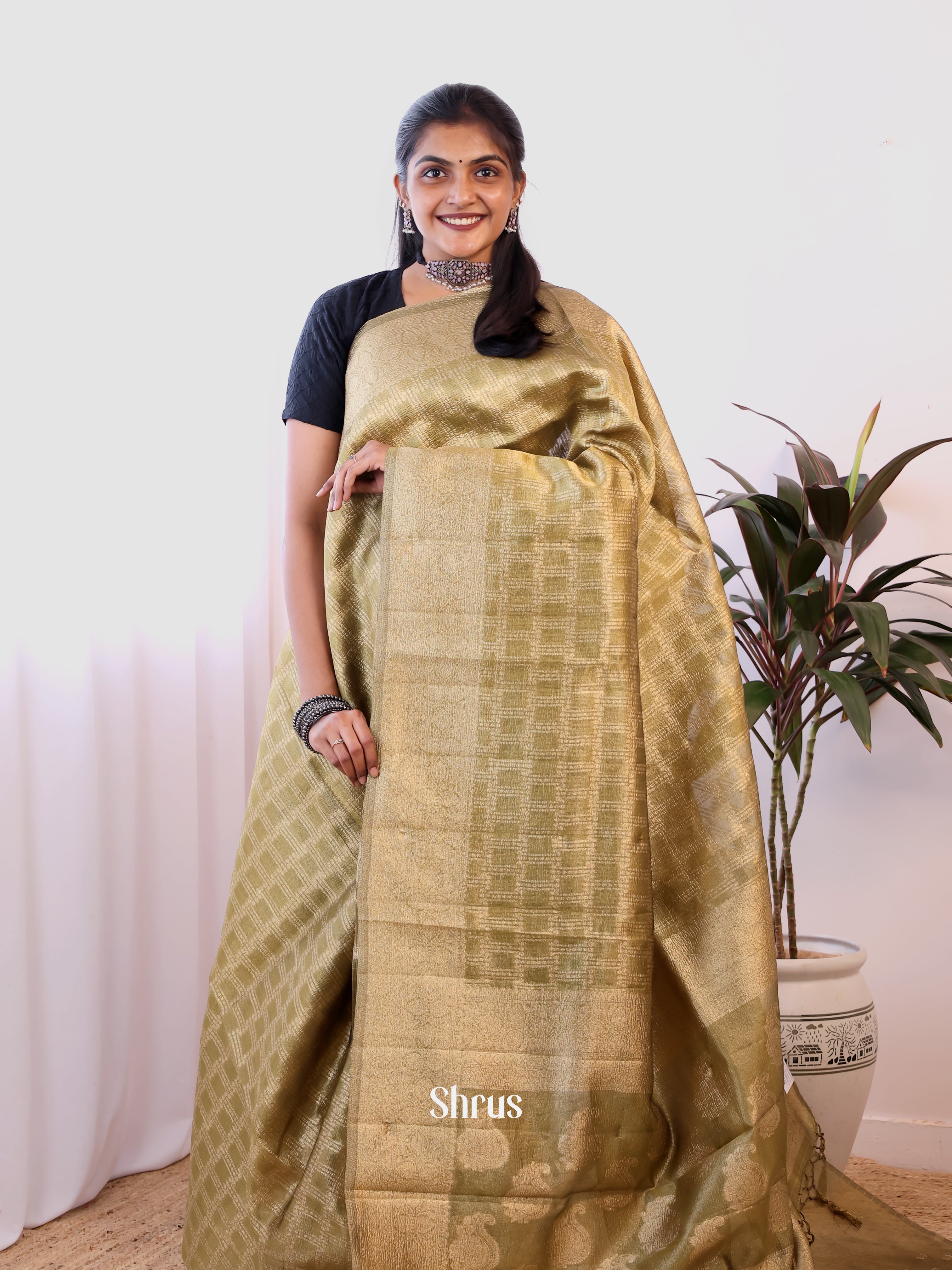 Green - Semi Dupion Saree - Shop on Shrus.com