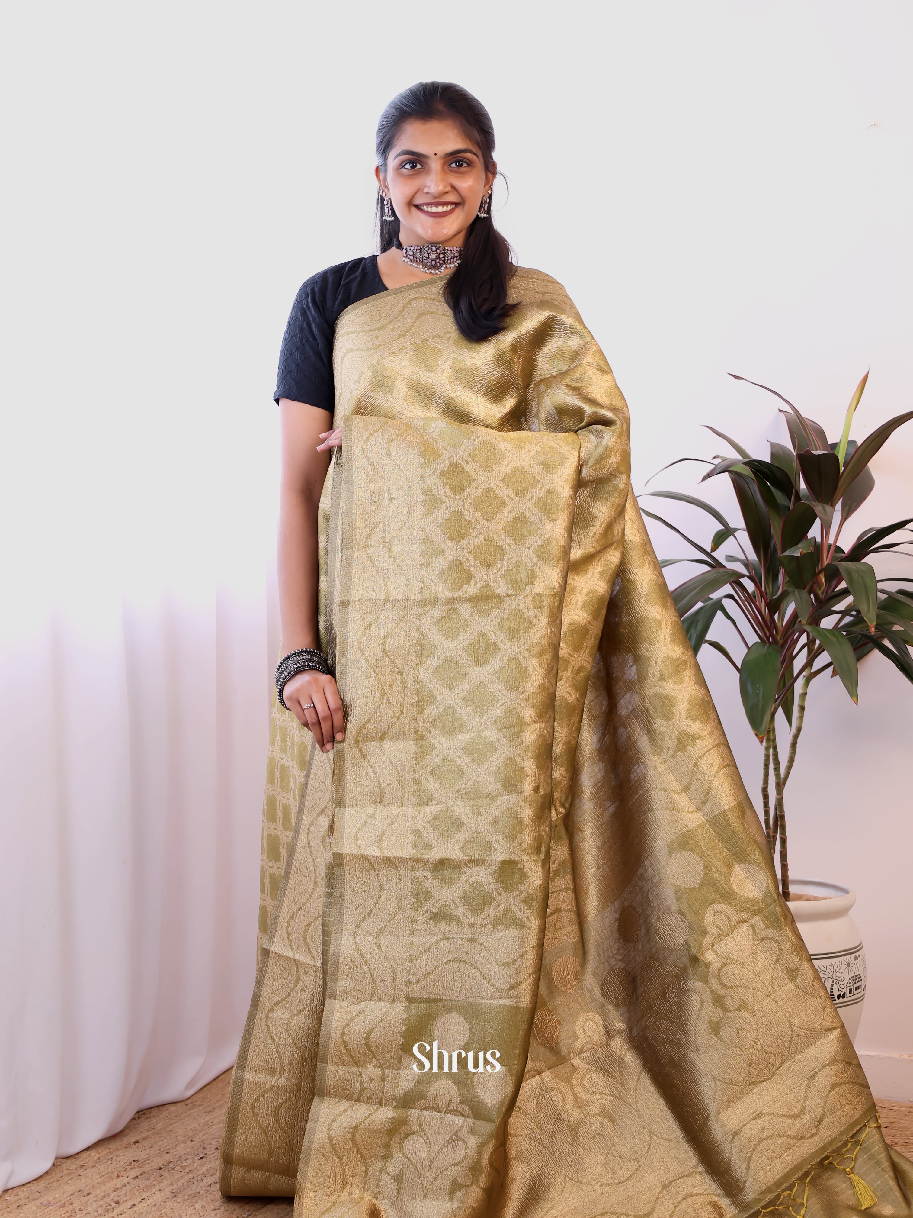 Green - Semi Dupion Saree - Shop on Shrus.com