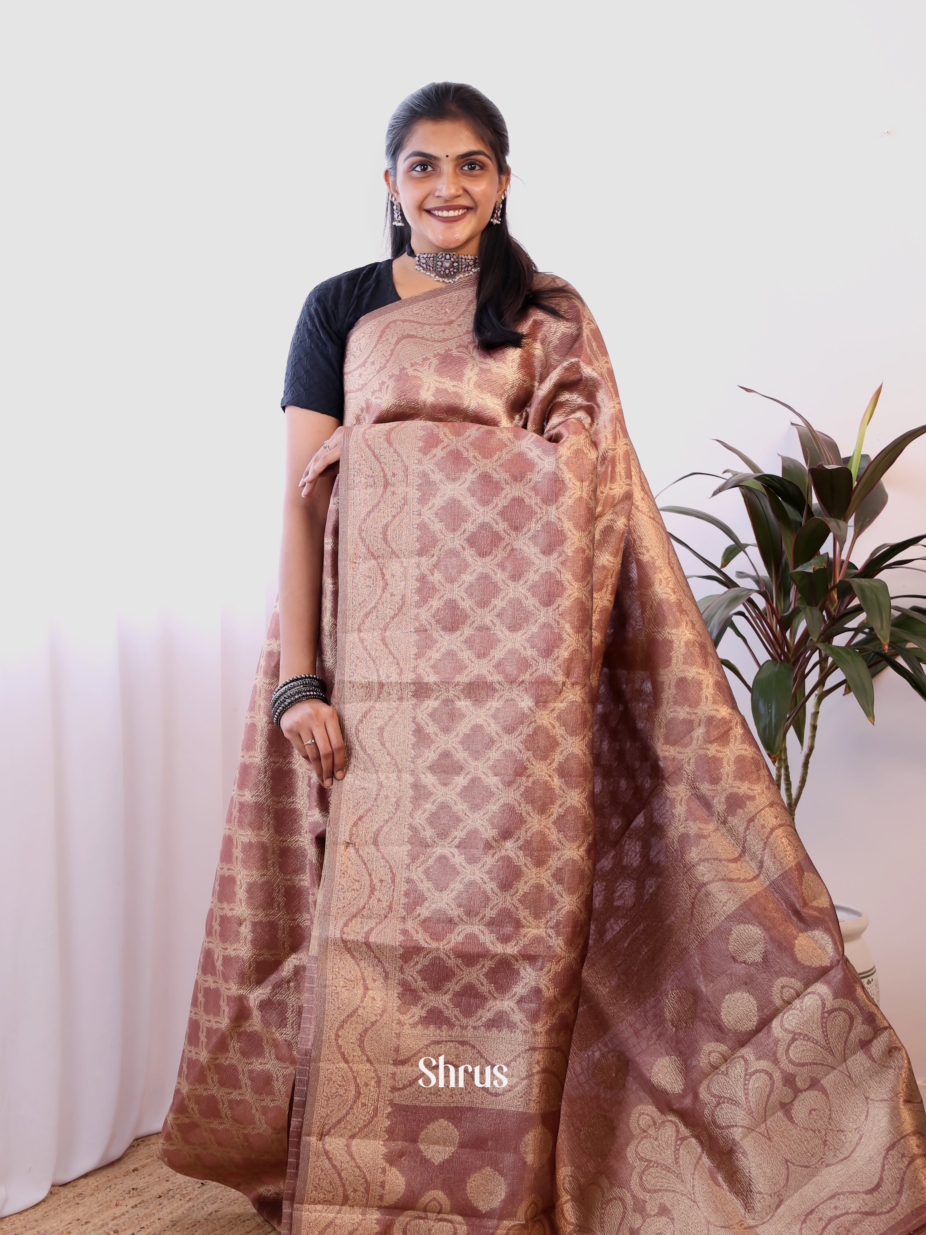 Onion Pink - Semi Dupion Saree - Shop on Shrus.com