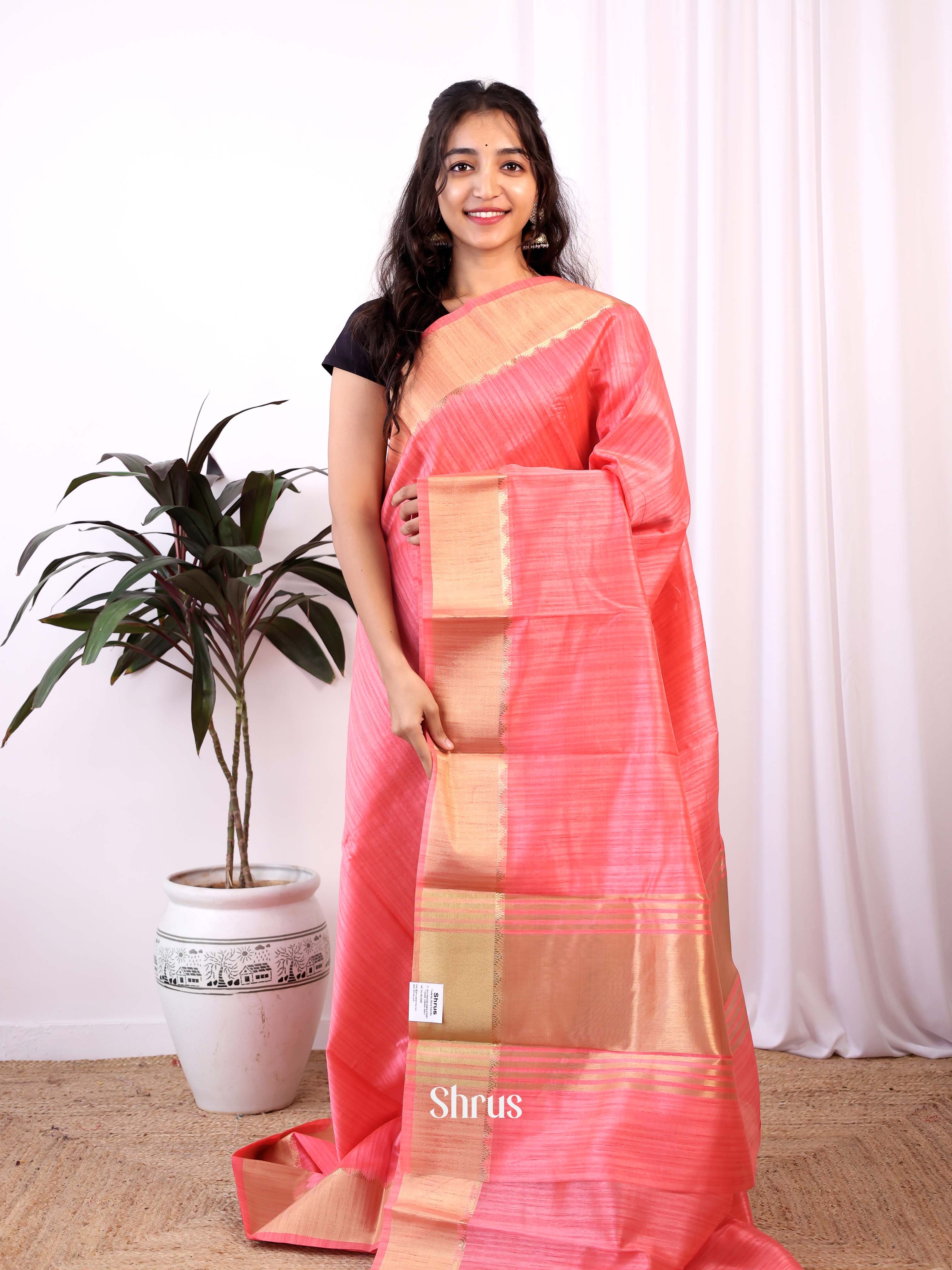 Pink - Semi Dupion Saree - Shop on Shrus.com