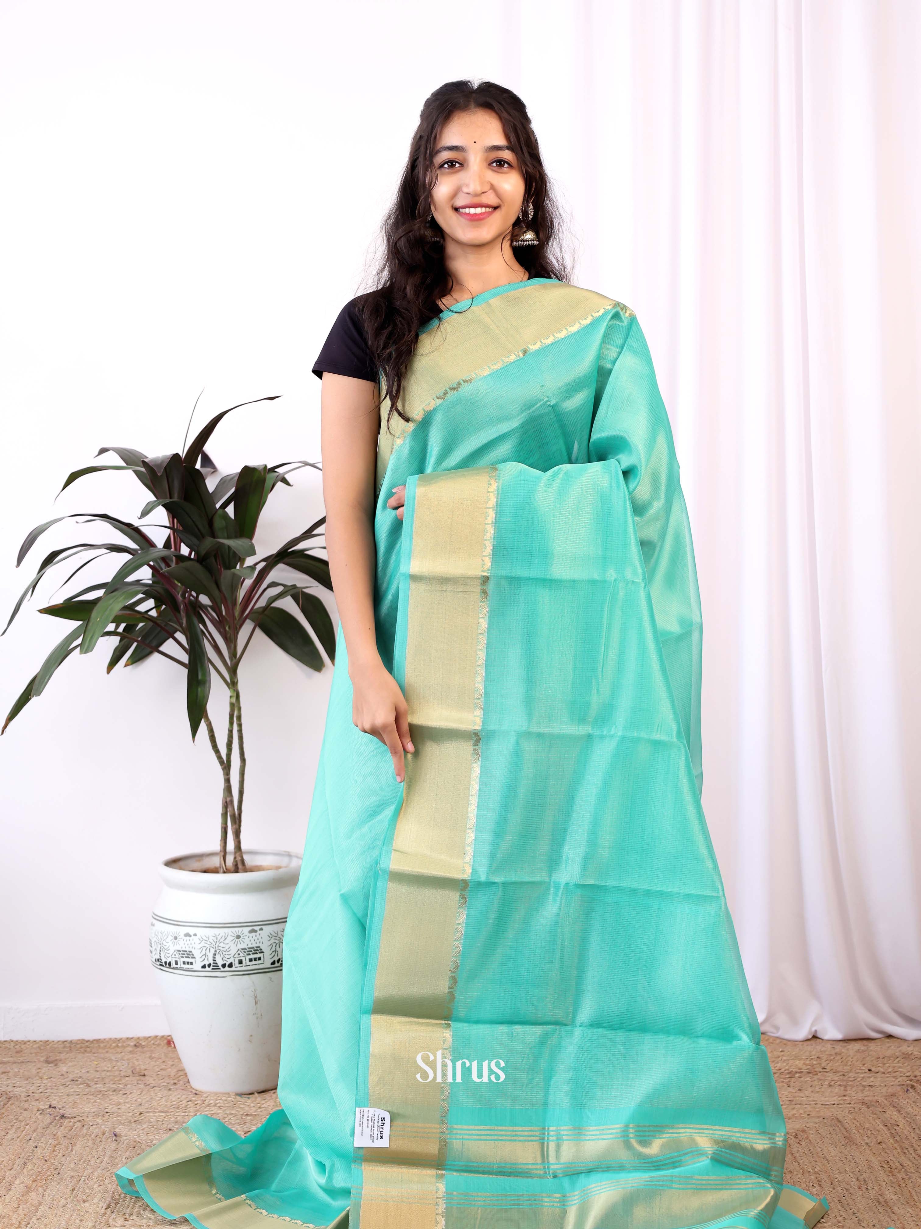 Teal - Semi Dupion Saree - Shop on Shrus.com