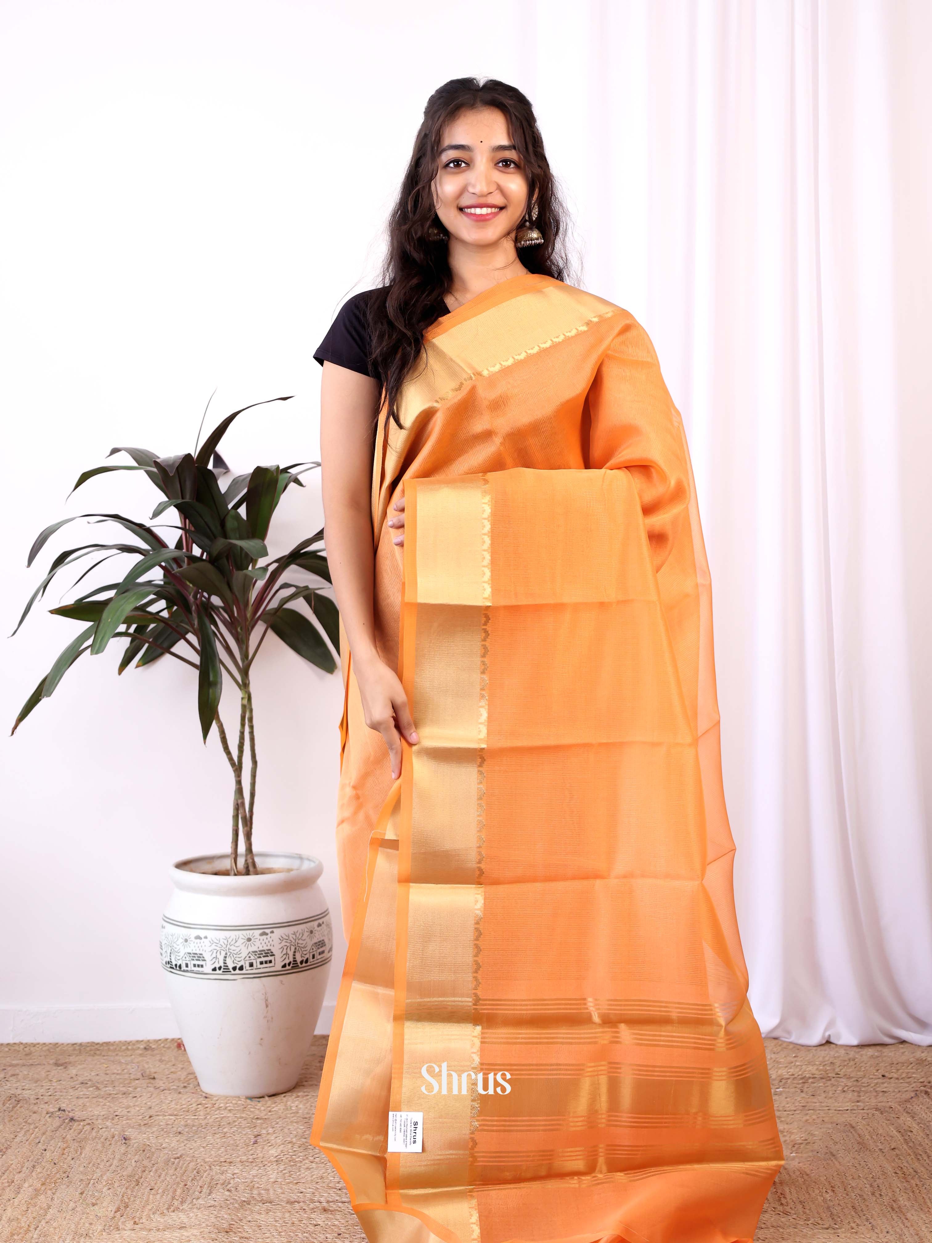 Orange - Semi Dupion Saree - Shop on Shrus.com
