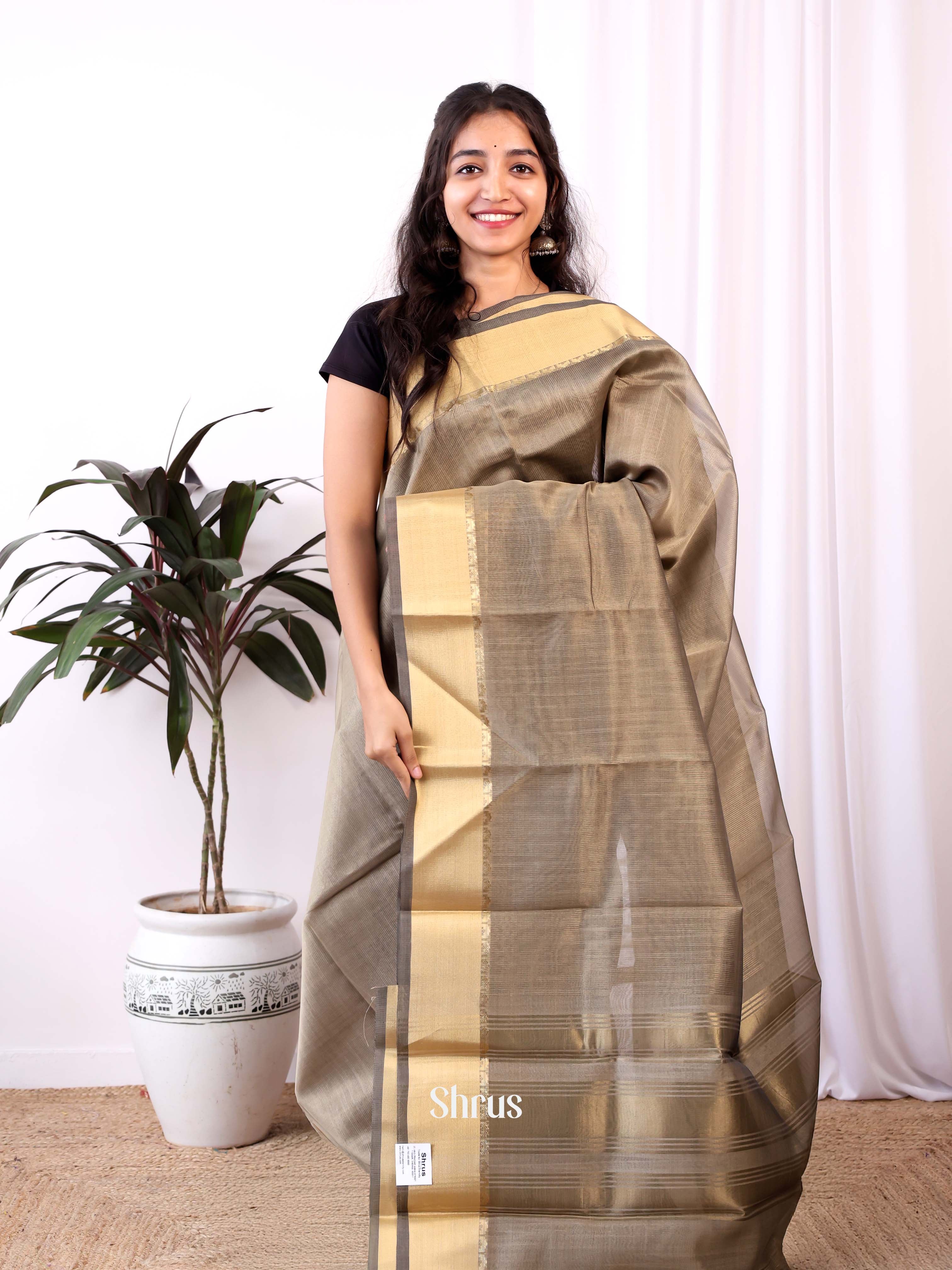 Grey - Semi Dupion Saree - Shop on Shrus.com