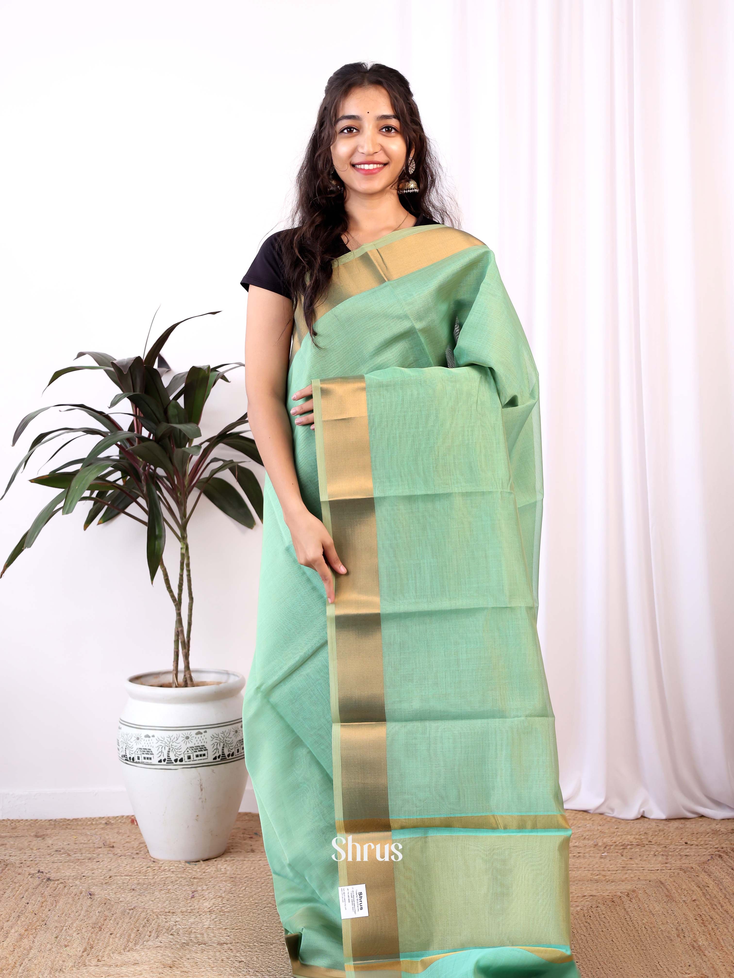 Green- Semi Dupion Saree - Shop on Shrus.com