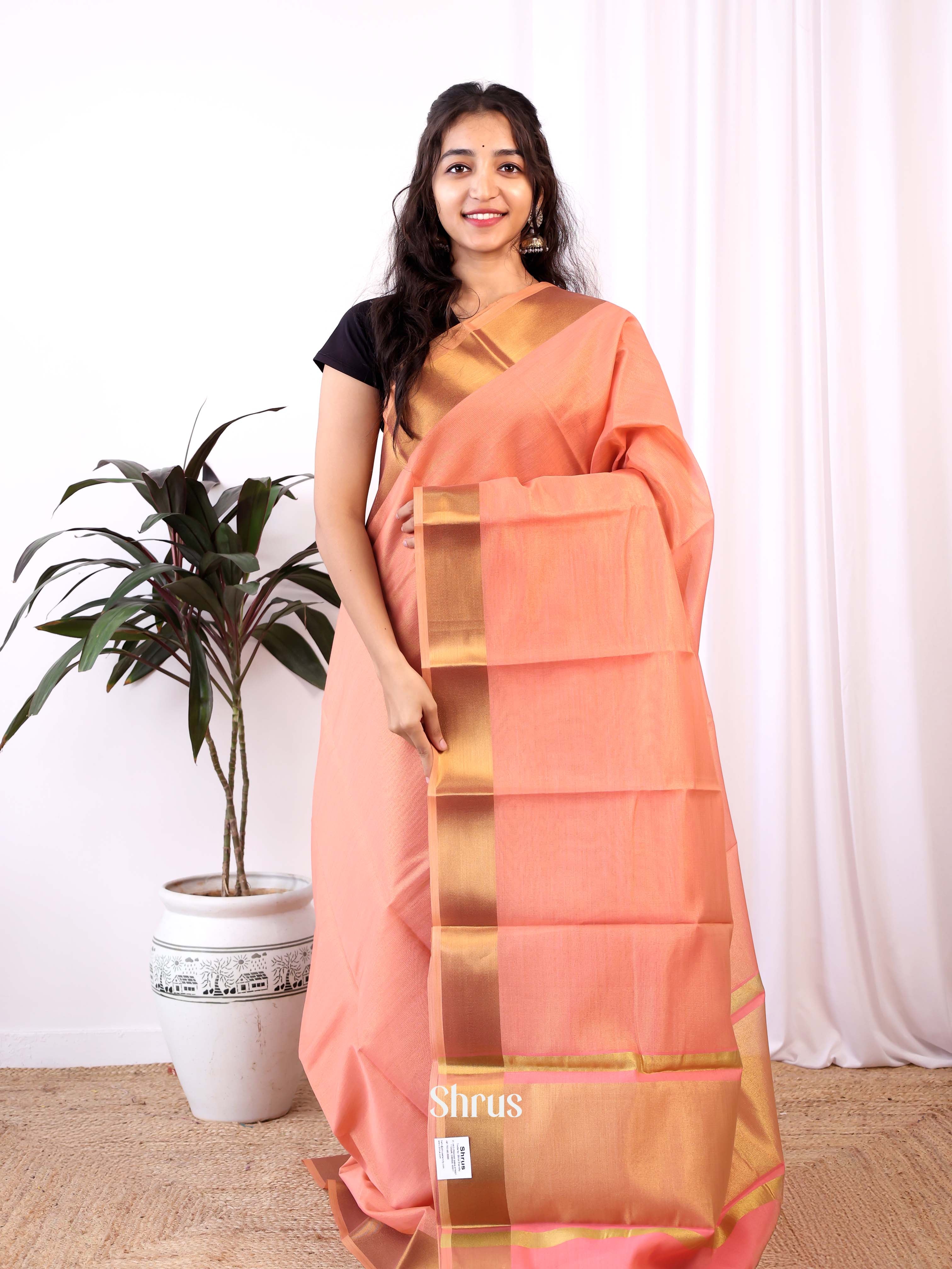 Pink - Semi Dupion Saree - Shop on Shrus.com