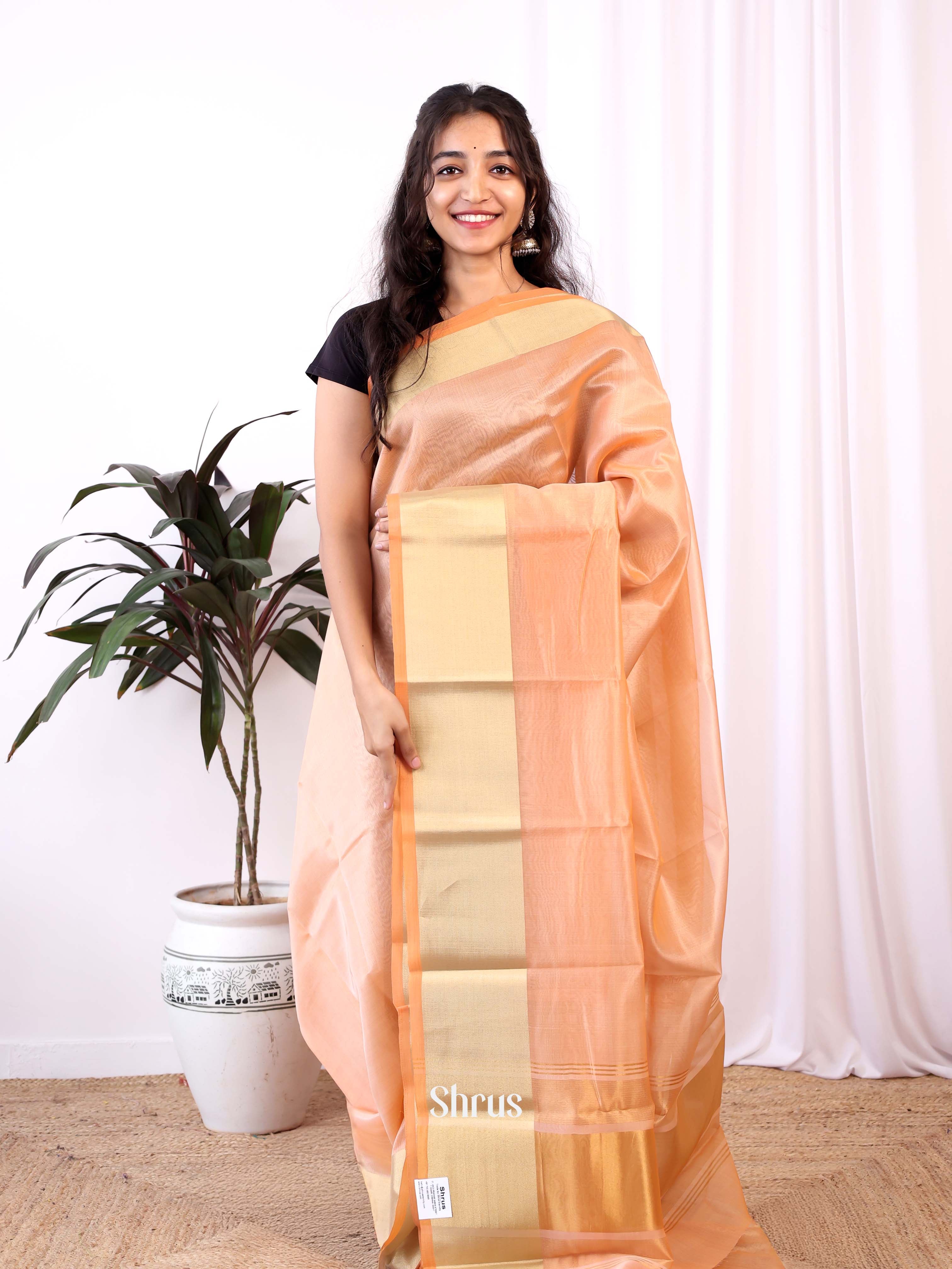 Peach- Semi Dupion Saree - Shop on Shrus.com