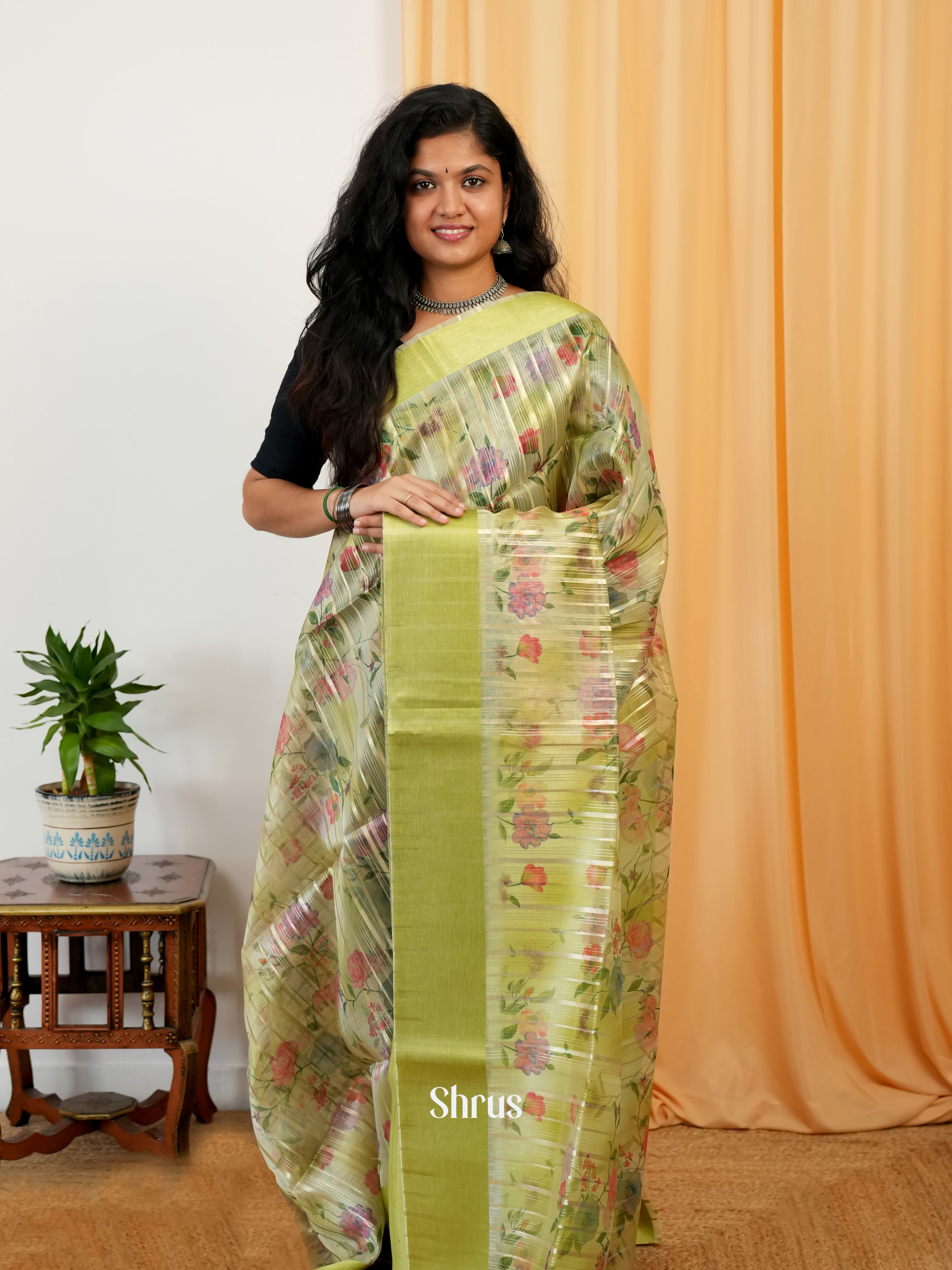 Lite Green - Semi Organza Saree - Shop on Shrus.com