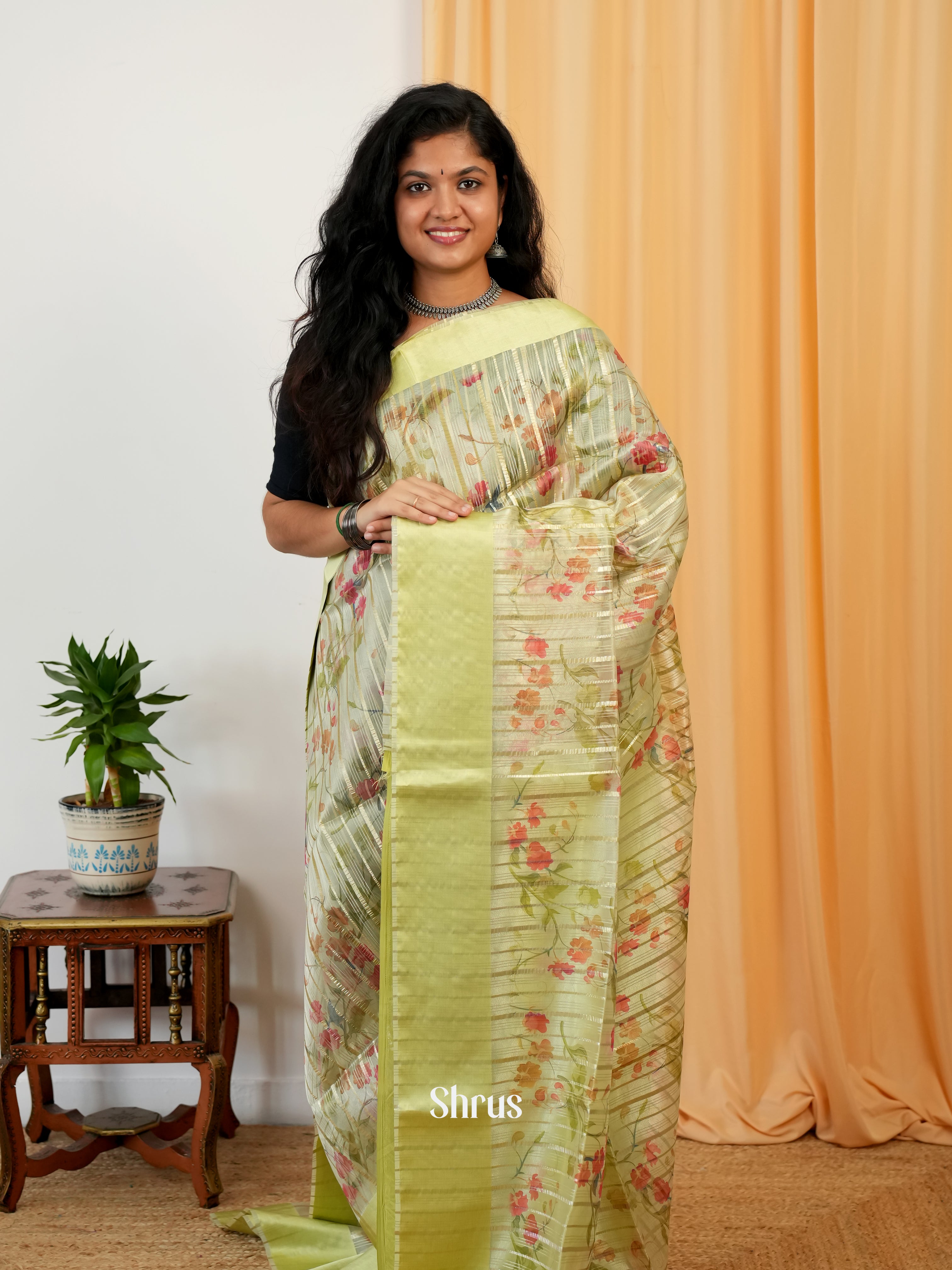 Lite Green - Semi Organza Saree - Shop on Shrus.com