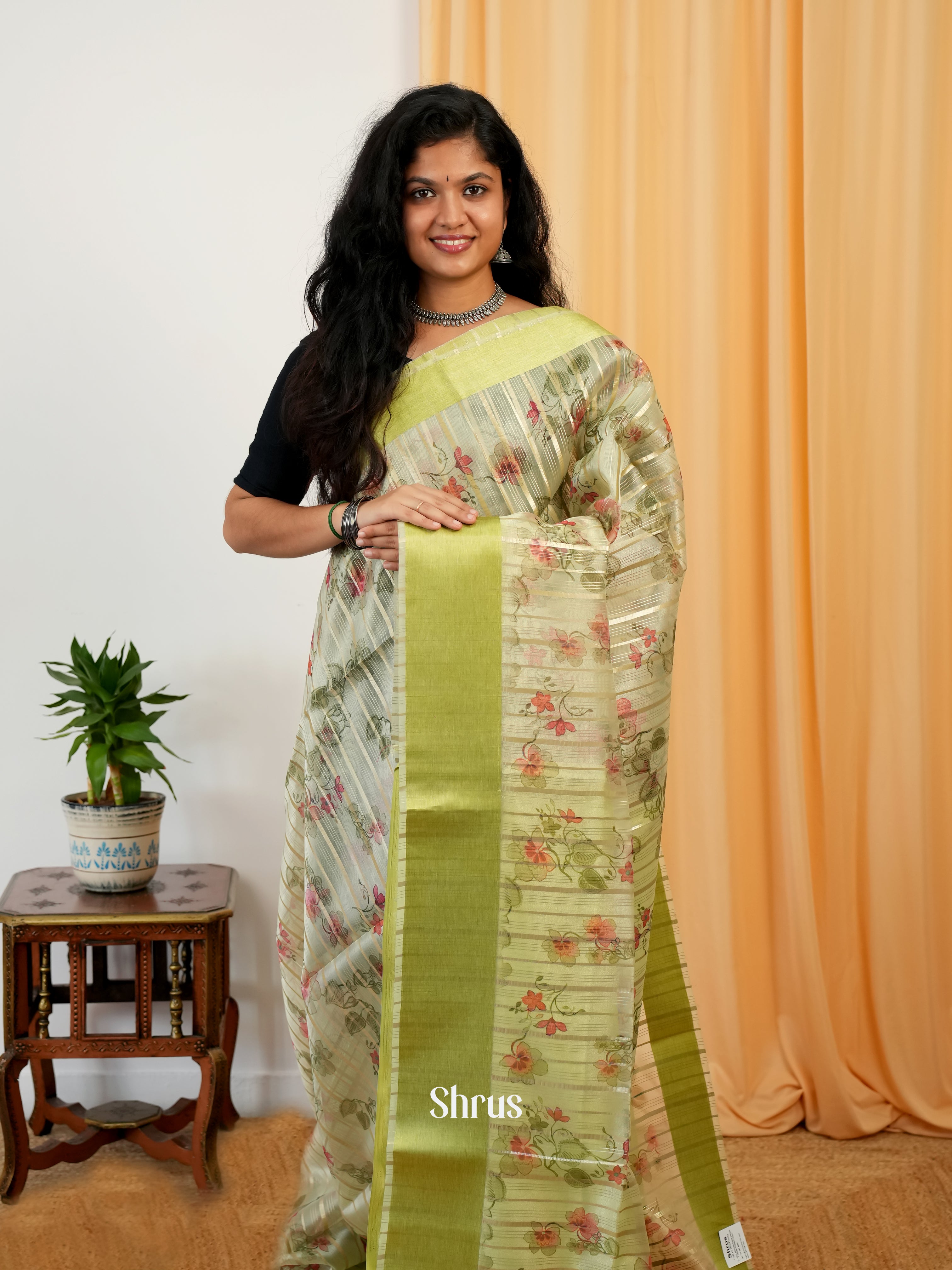 Lite Green - Semi Organza Saree - Shop on Shrus.com