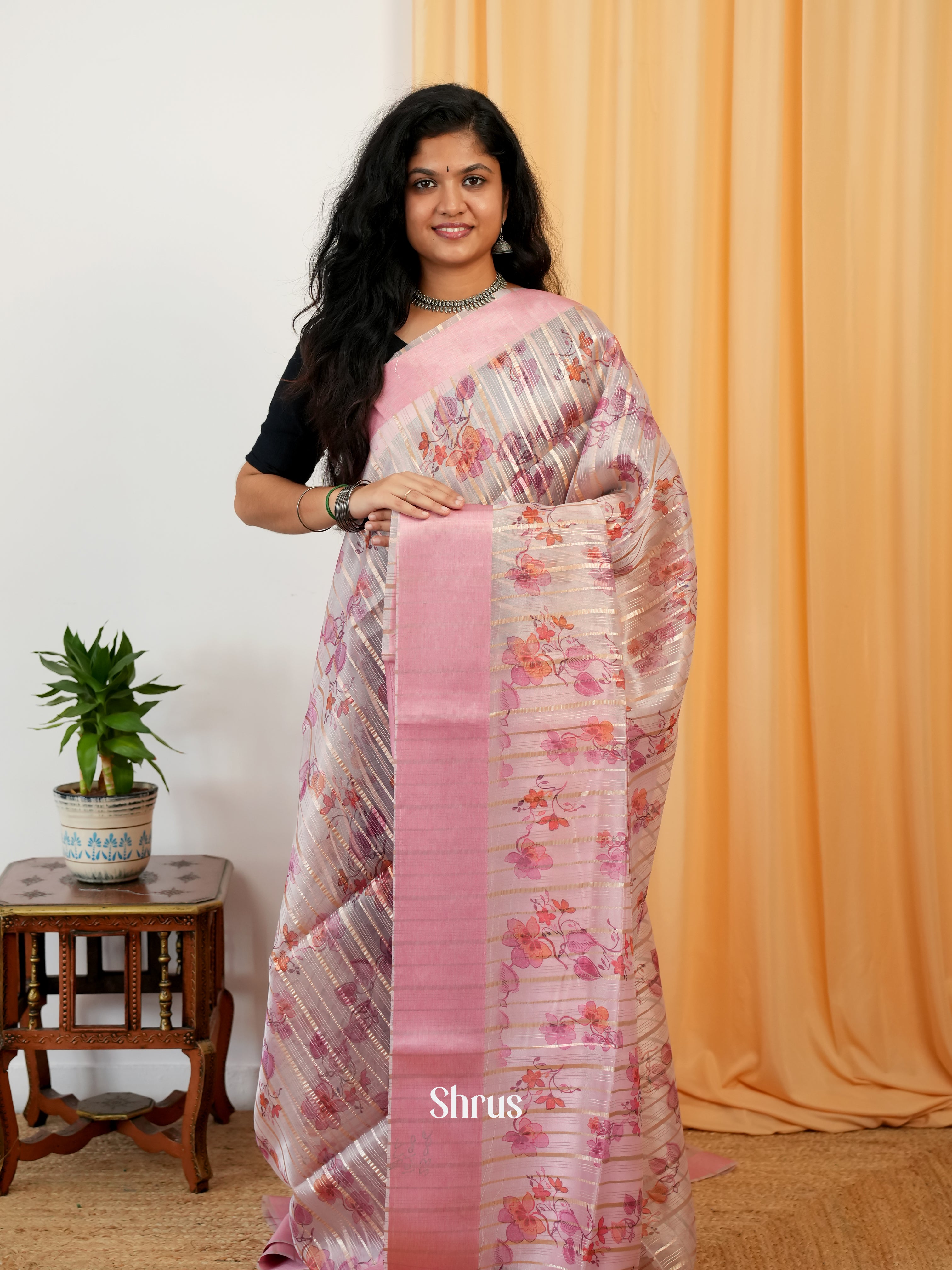 Pink - Semi Organza Saree - Shop on Shrus.com