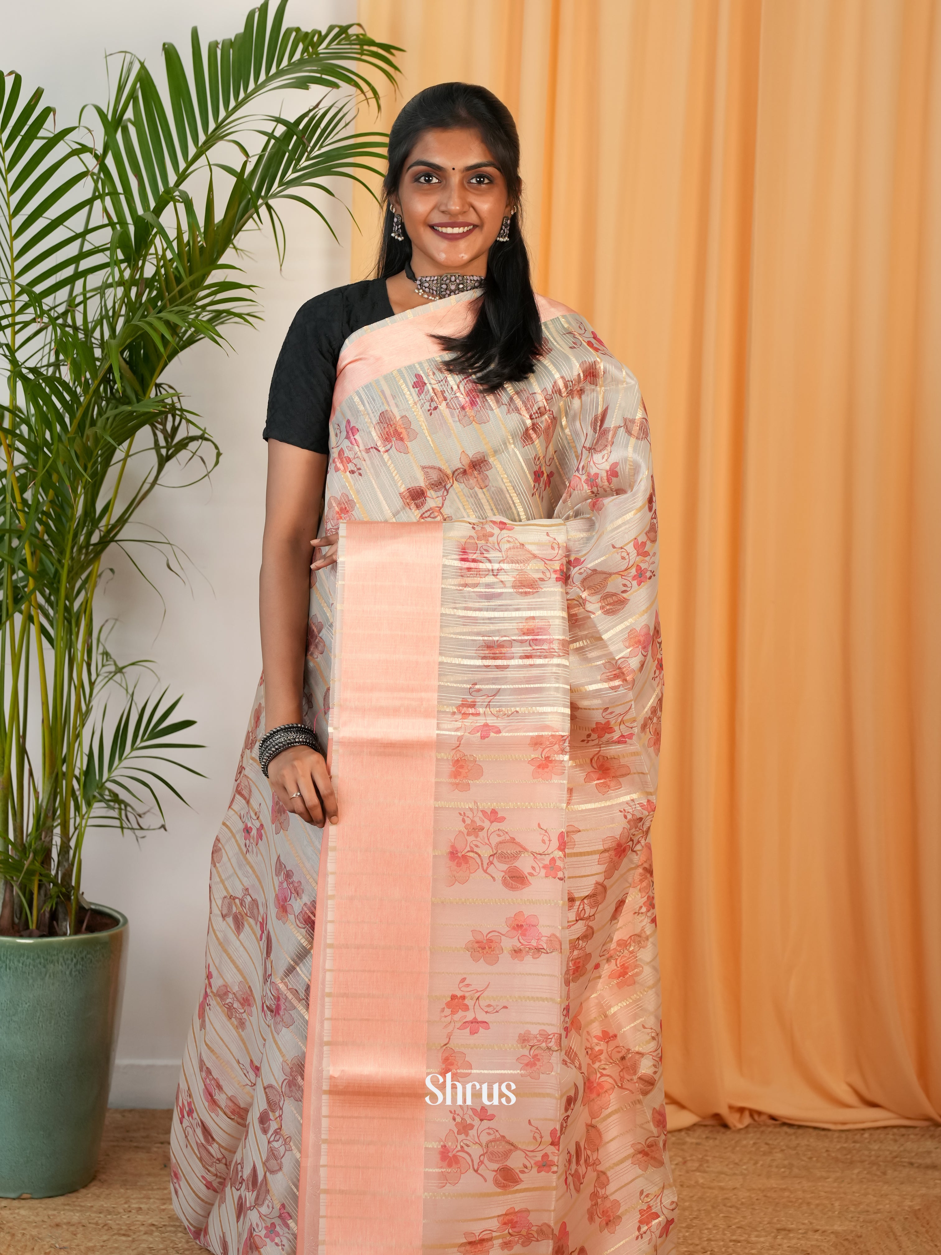 Peach- Semi Organza Saree - Shop on Shrus.com