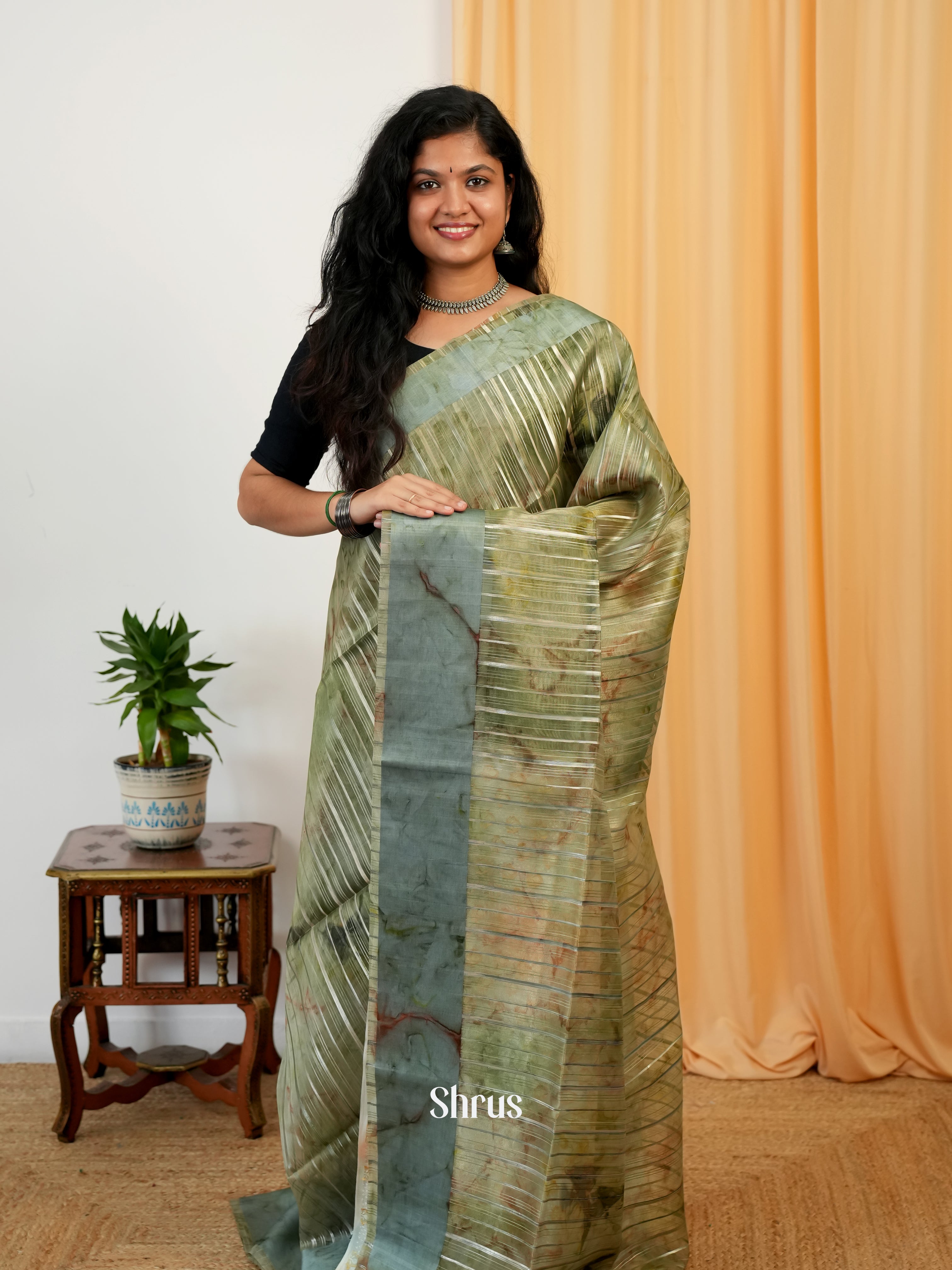Green - Semi Organza Saree - Shop on Shrus.com