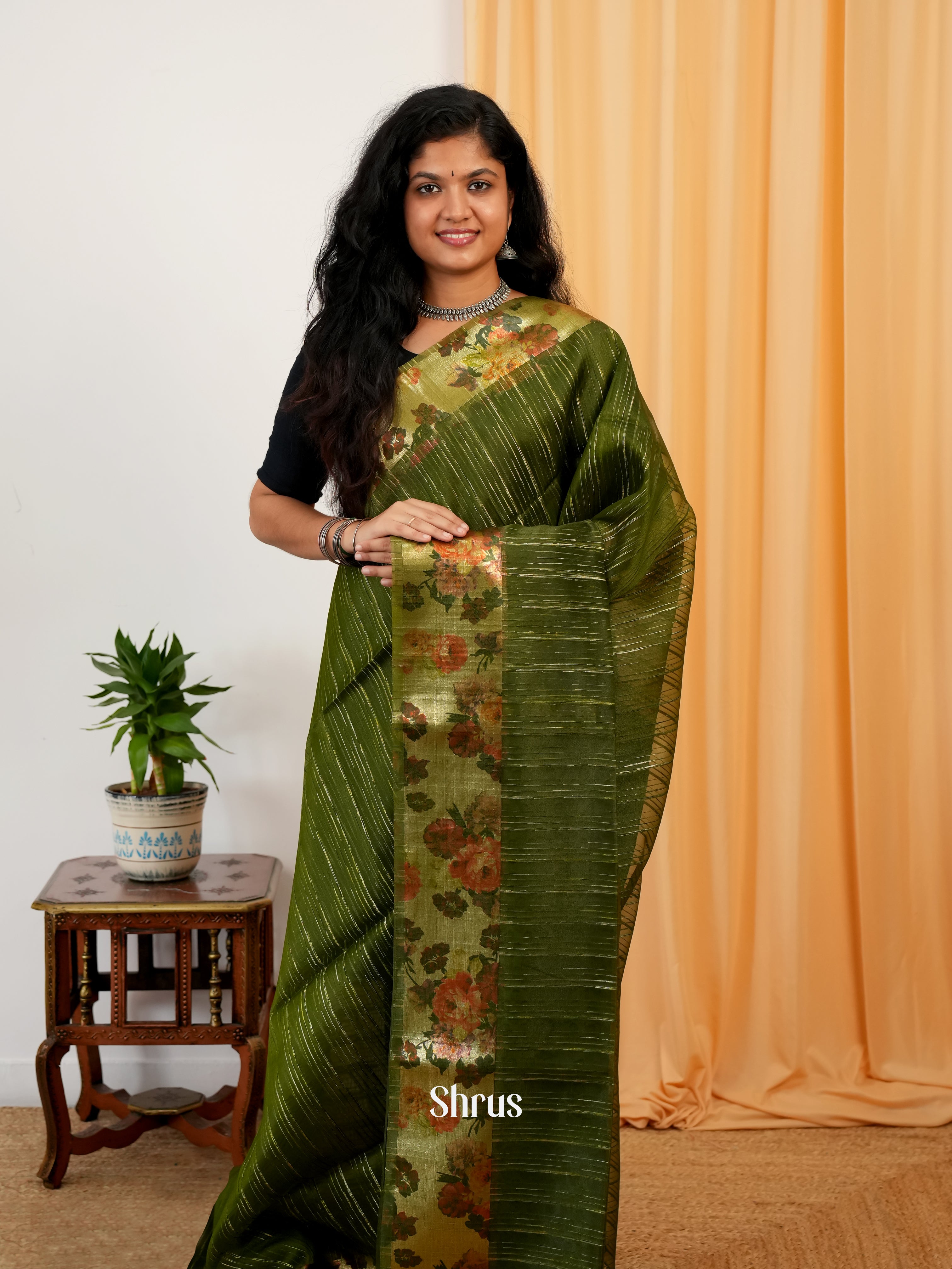 Green - Semi Organza Saree - Shop on Shrus.com