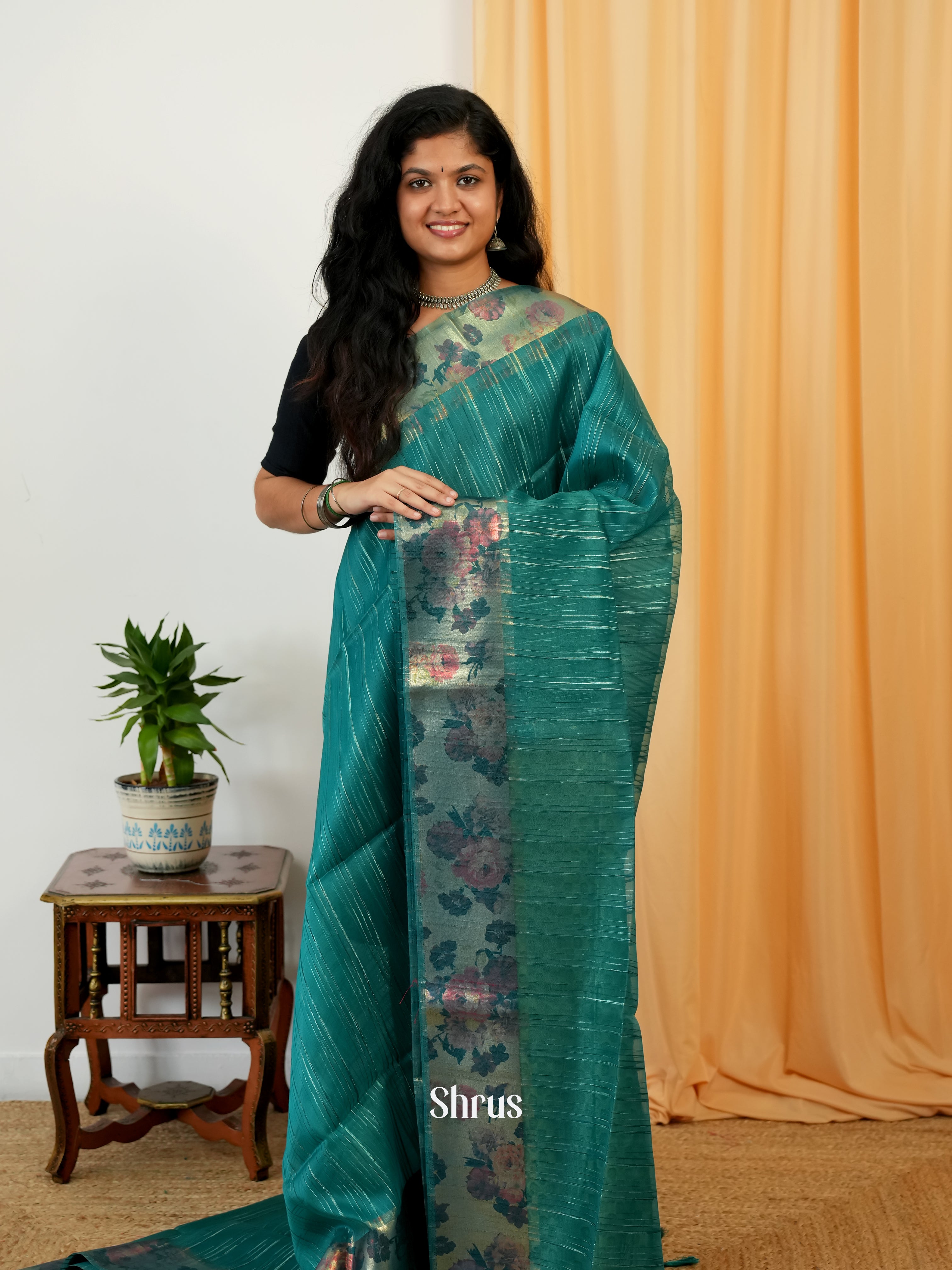 Green - Semi Organza Saree - Shop on Shrus.com