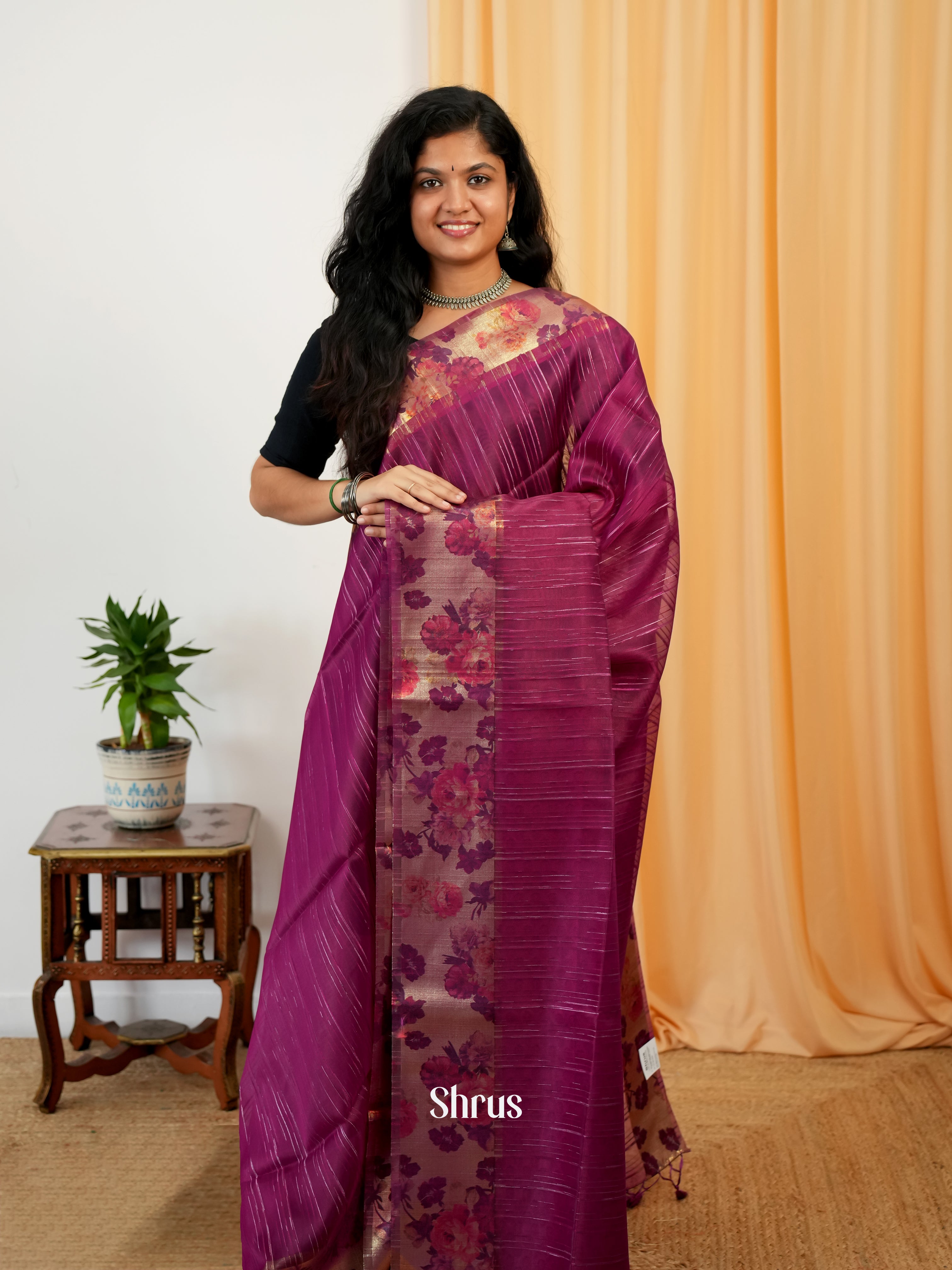 Purple - Semi Organza Saree - Shop on Shrus.com