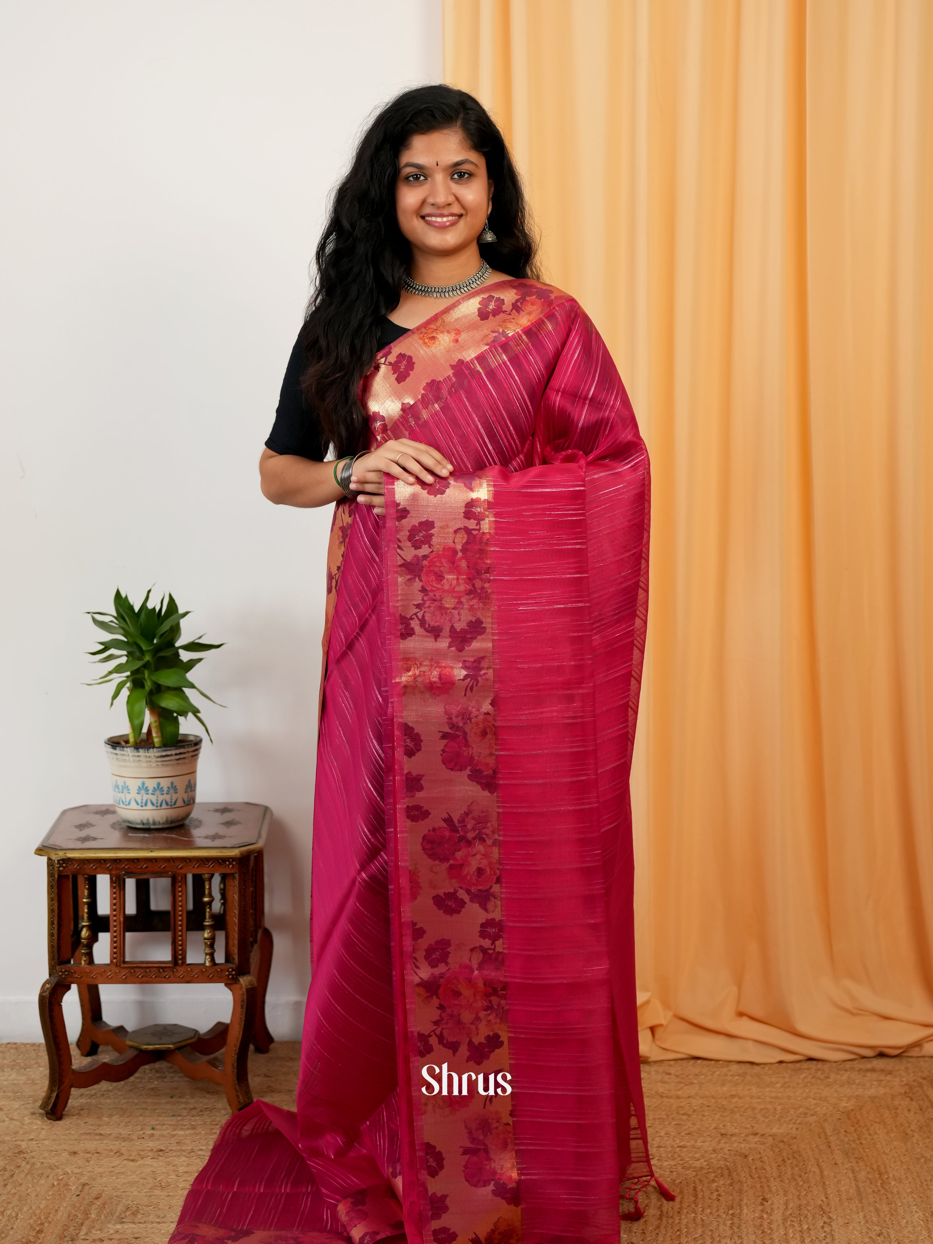 Red - Semi Organza Saree - Shop on Shrus.com