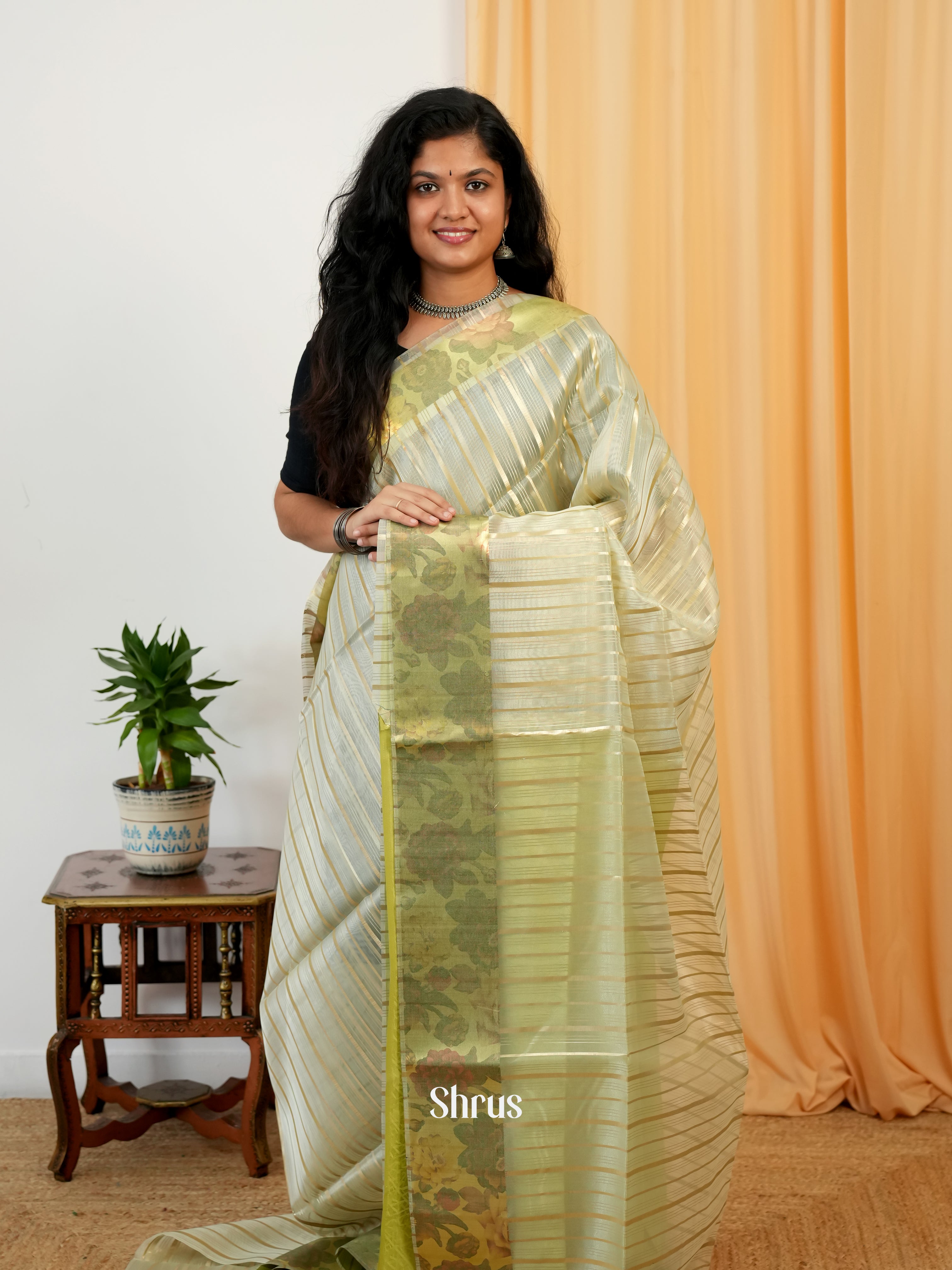 Lite Green - Semi Organza Saree - Shop on Shrus.com