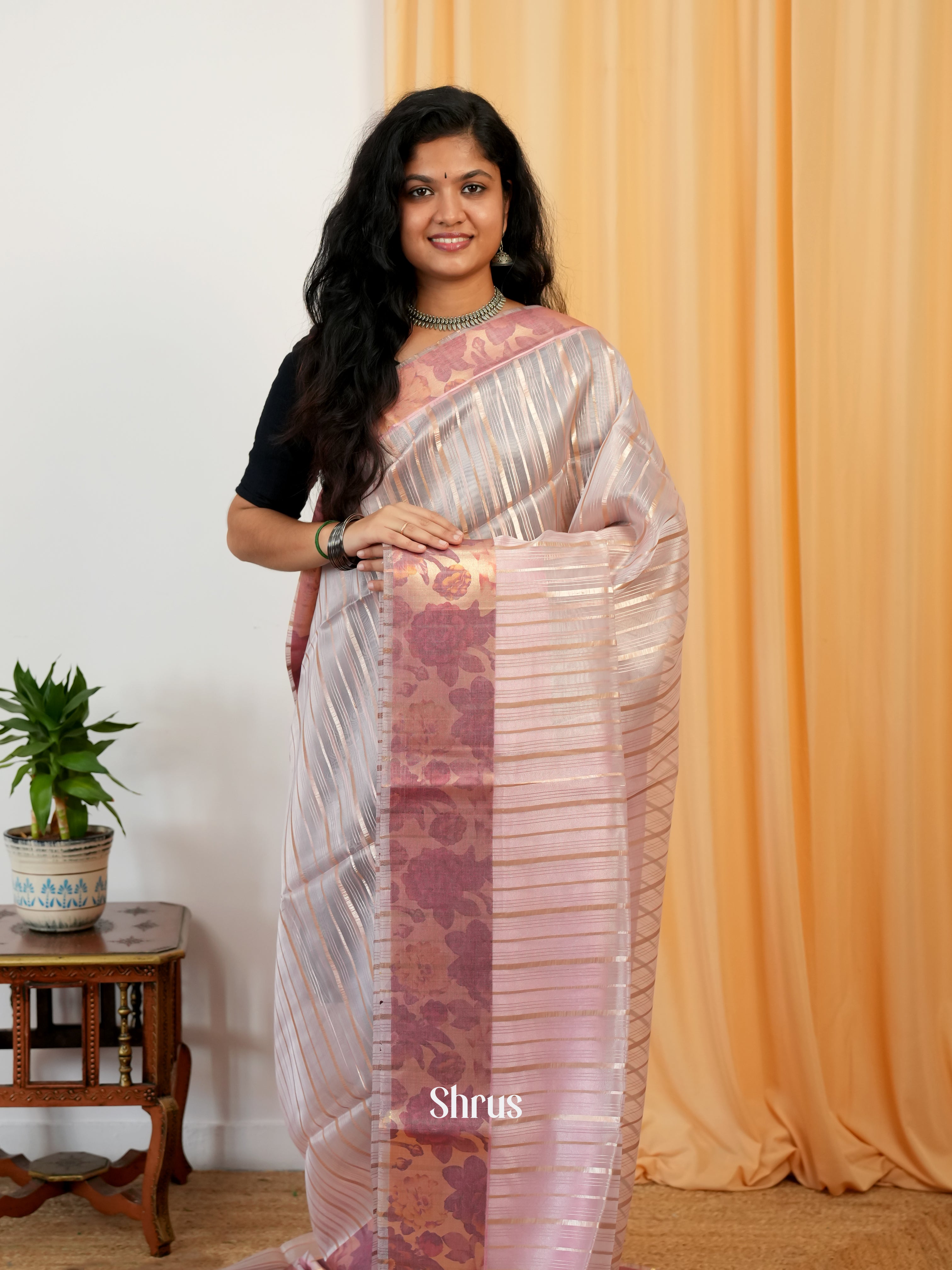 Cream - Semi Organza Saree - Shop on Shrus.com