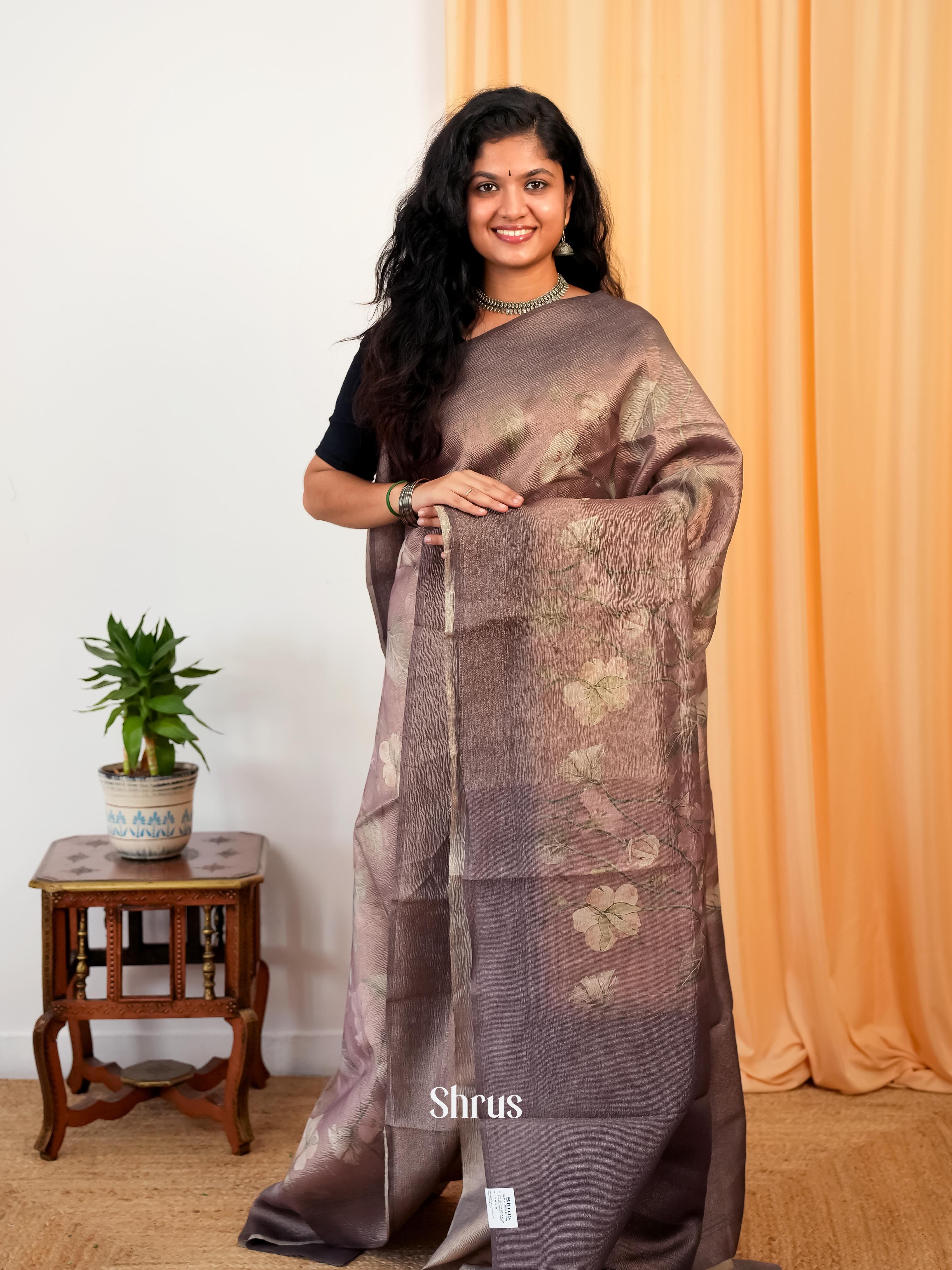 Grey - Bamboo silk Saree - Shop on Shrus.com