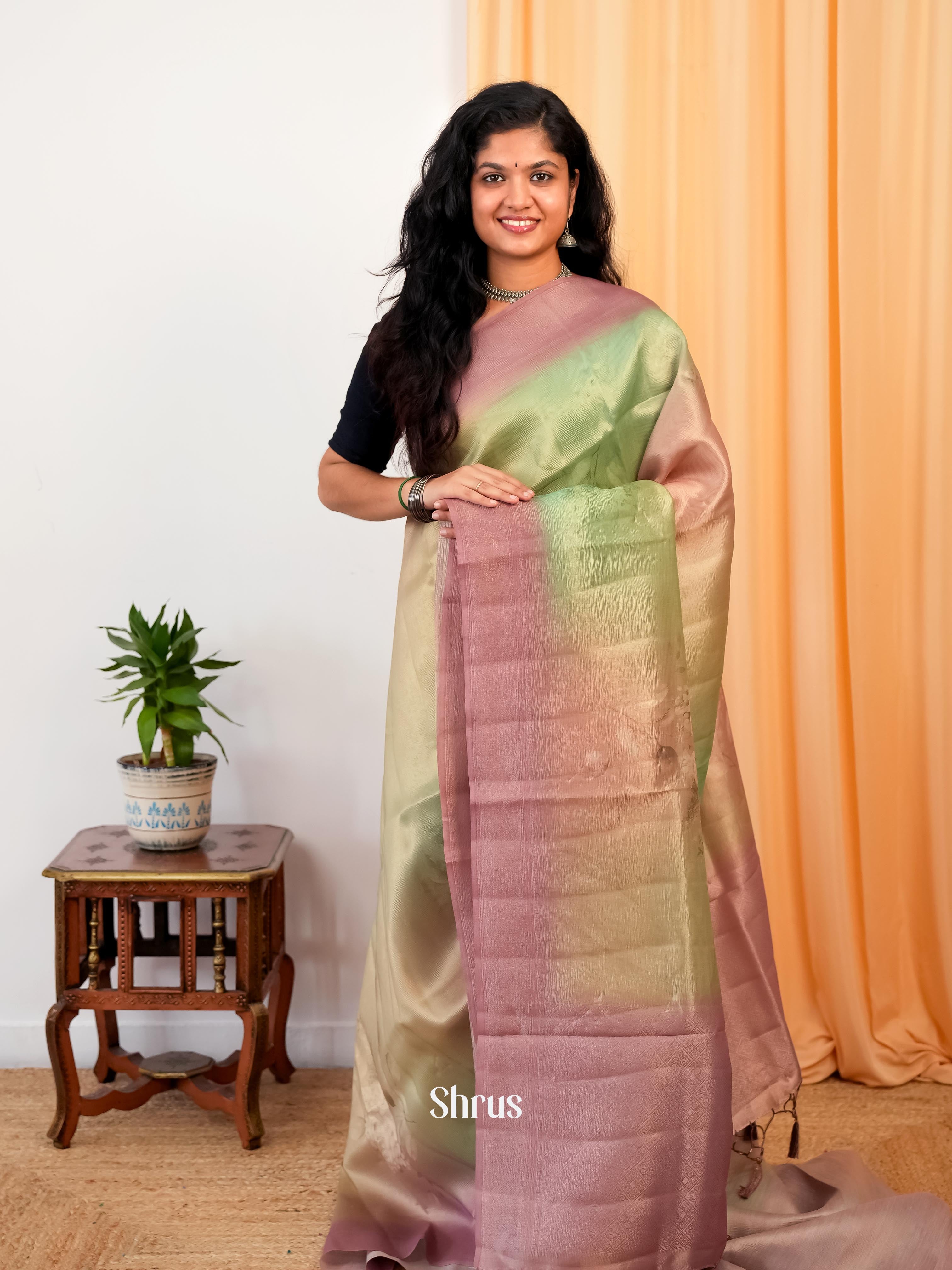 Green & Purple- Bamboo silk Saree - Shop on Shrus.com