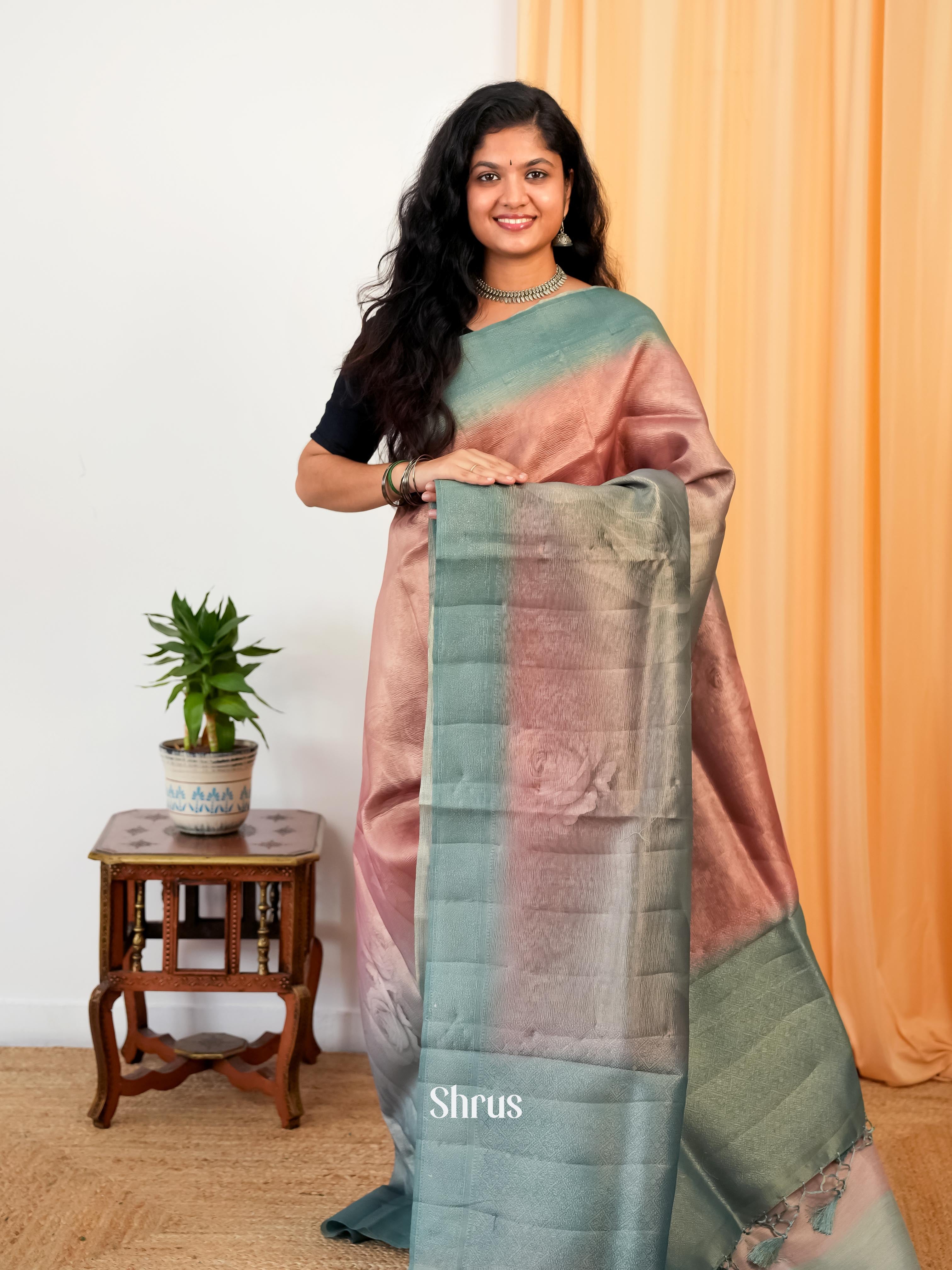 Onion Peel & Grey - Bamboo silk Saree - Shop on Shrus.com