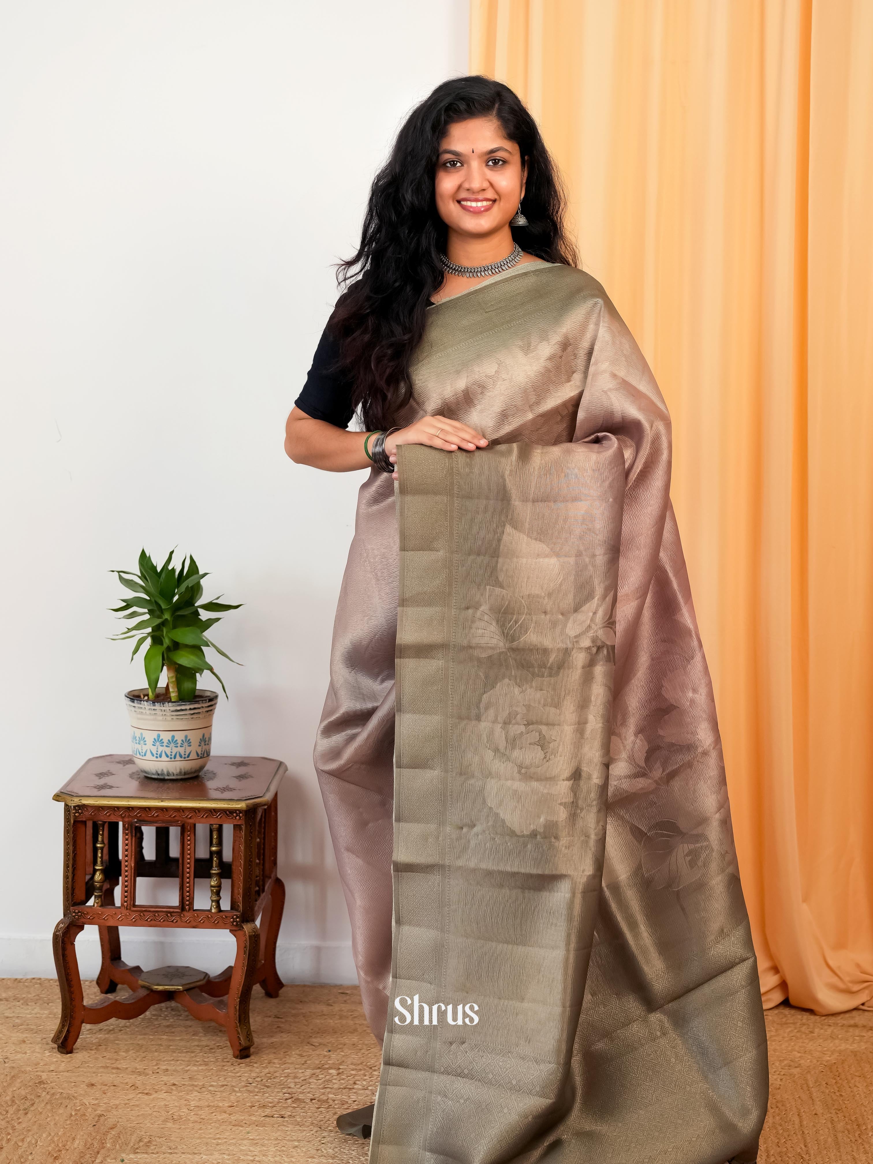 Purple & Grey - Bamboo silk Saree - Shop on Shrus.com