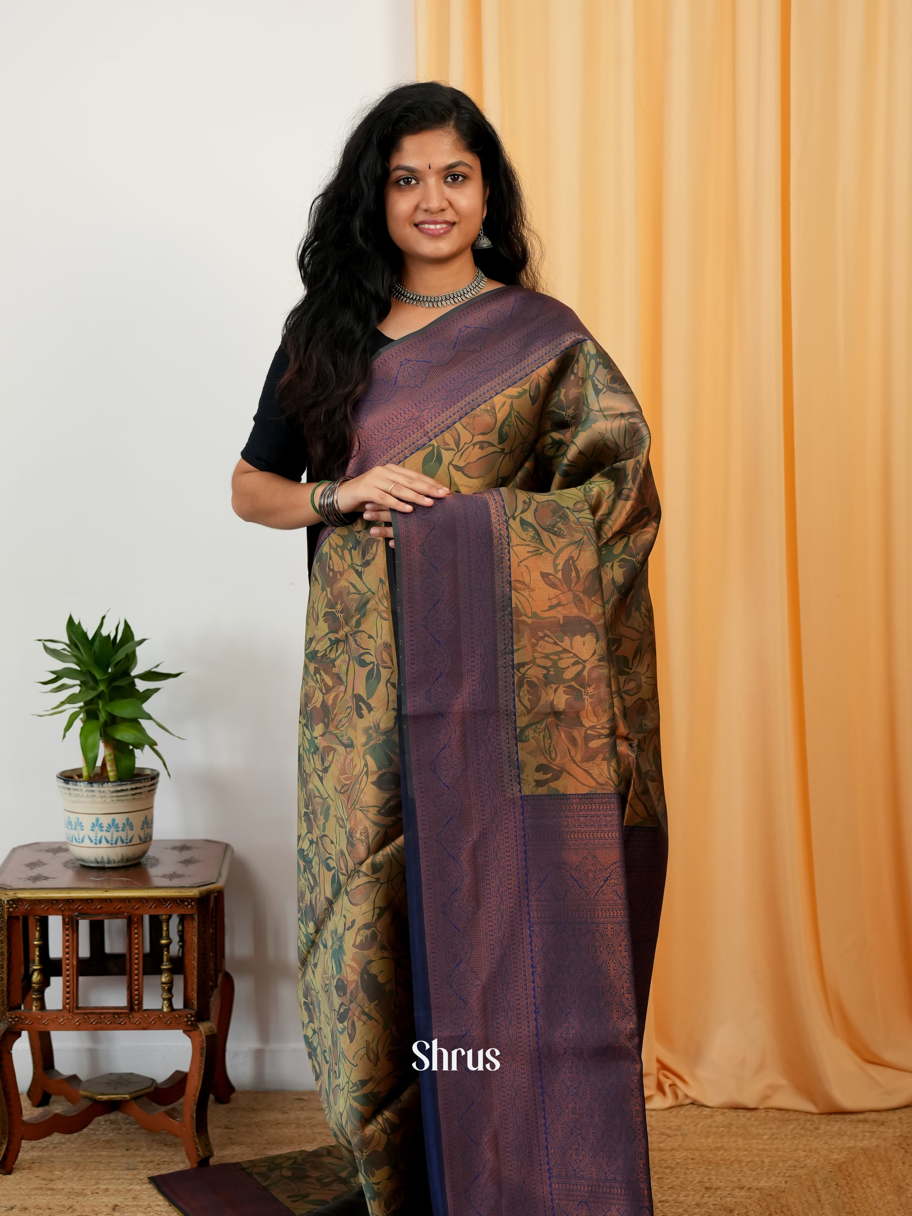 Green & Blue - Semi Organza Saree - Shop on Shrus.com