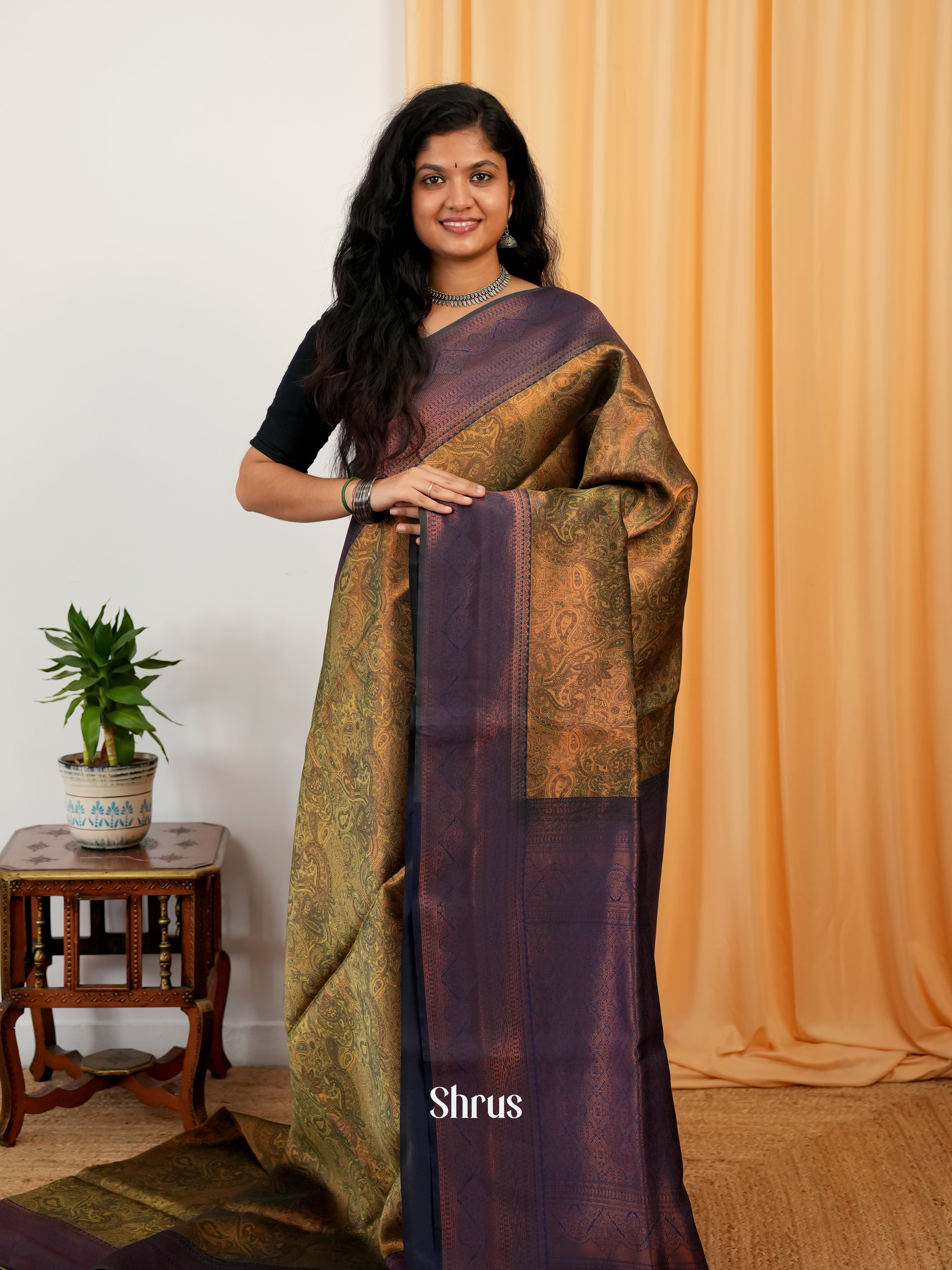 Green & Blue - Semi Organza Saree - Shop on Shrus.com
