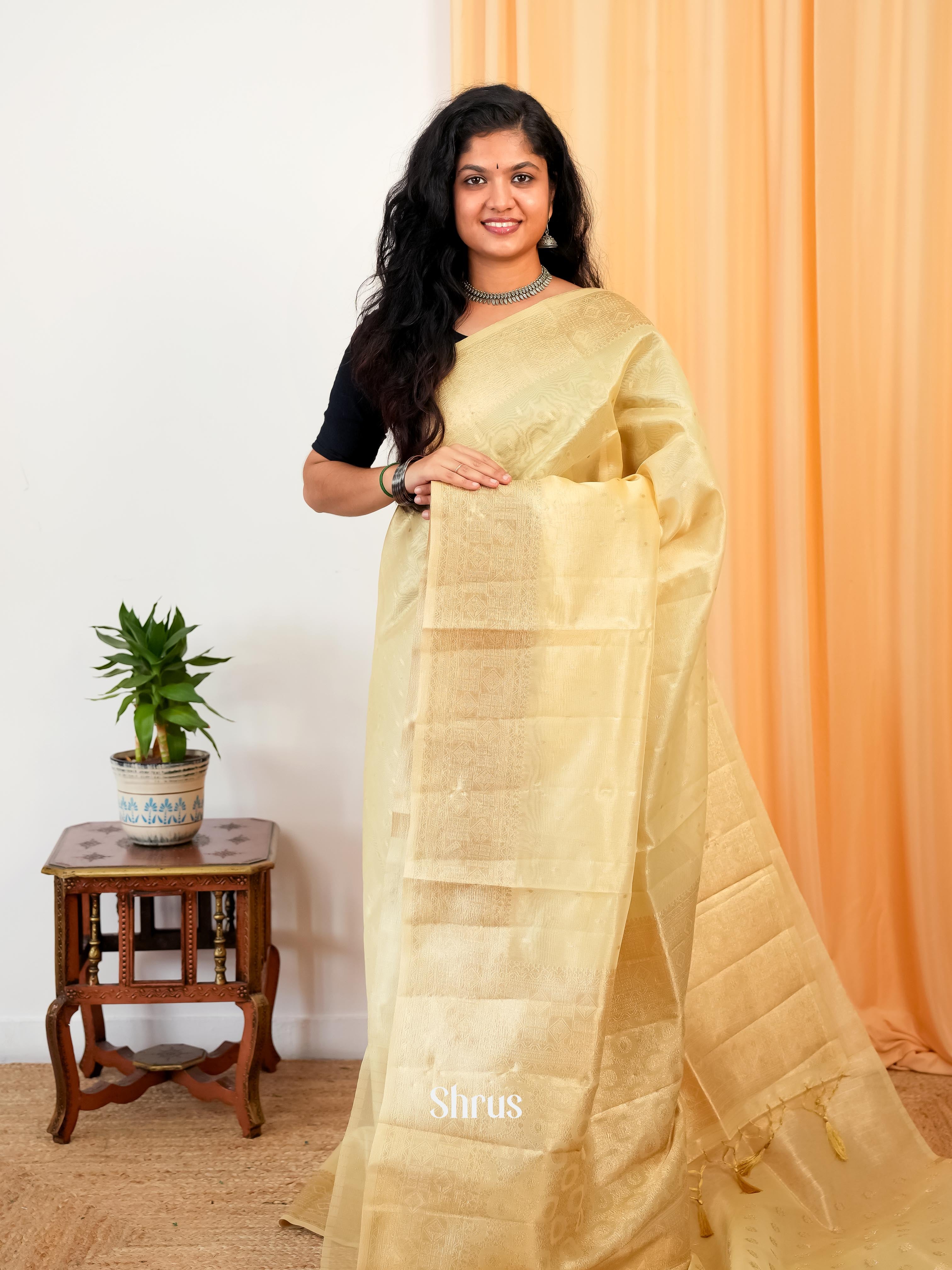 Cream - Bamboo silk Saree - Shop on Shrus.com