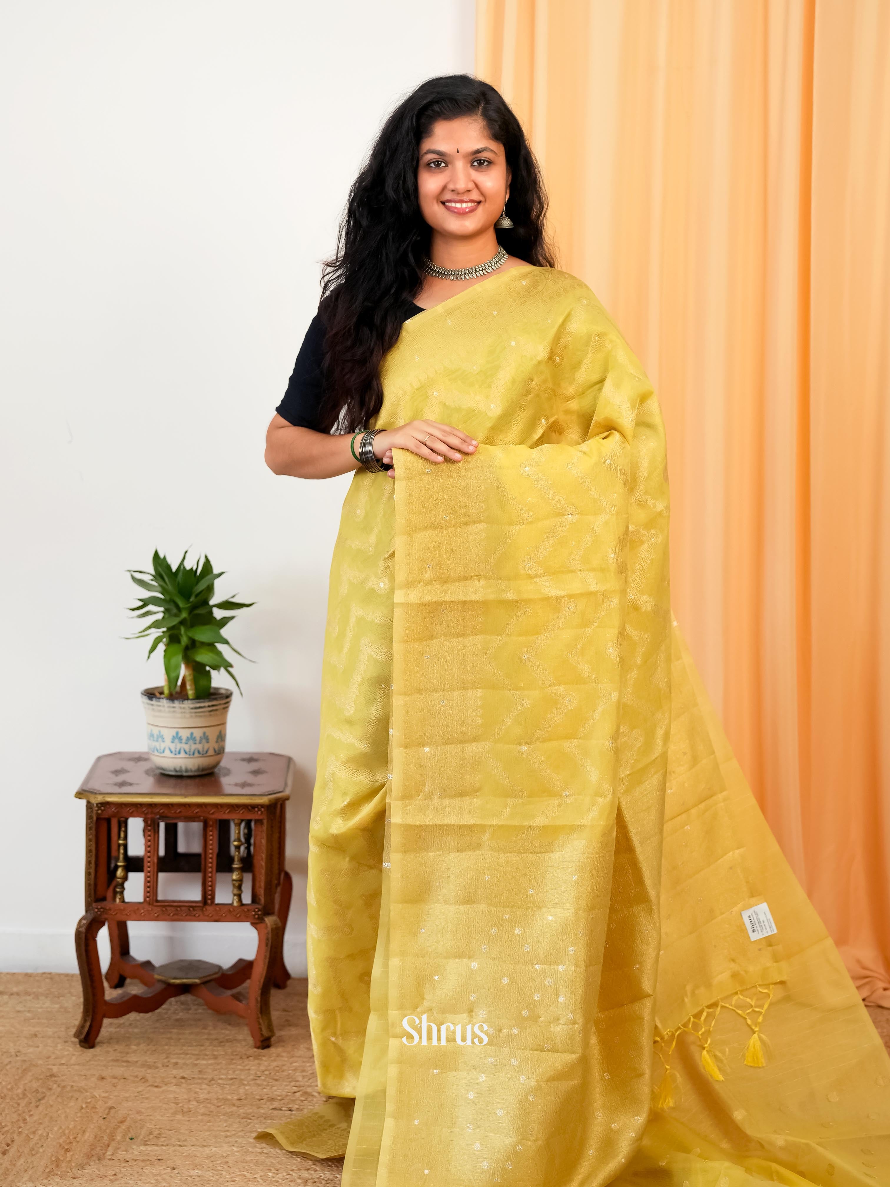 Mustard - Bamboo silk Saree - Shop on Shrus.com