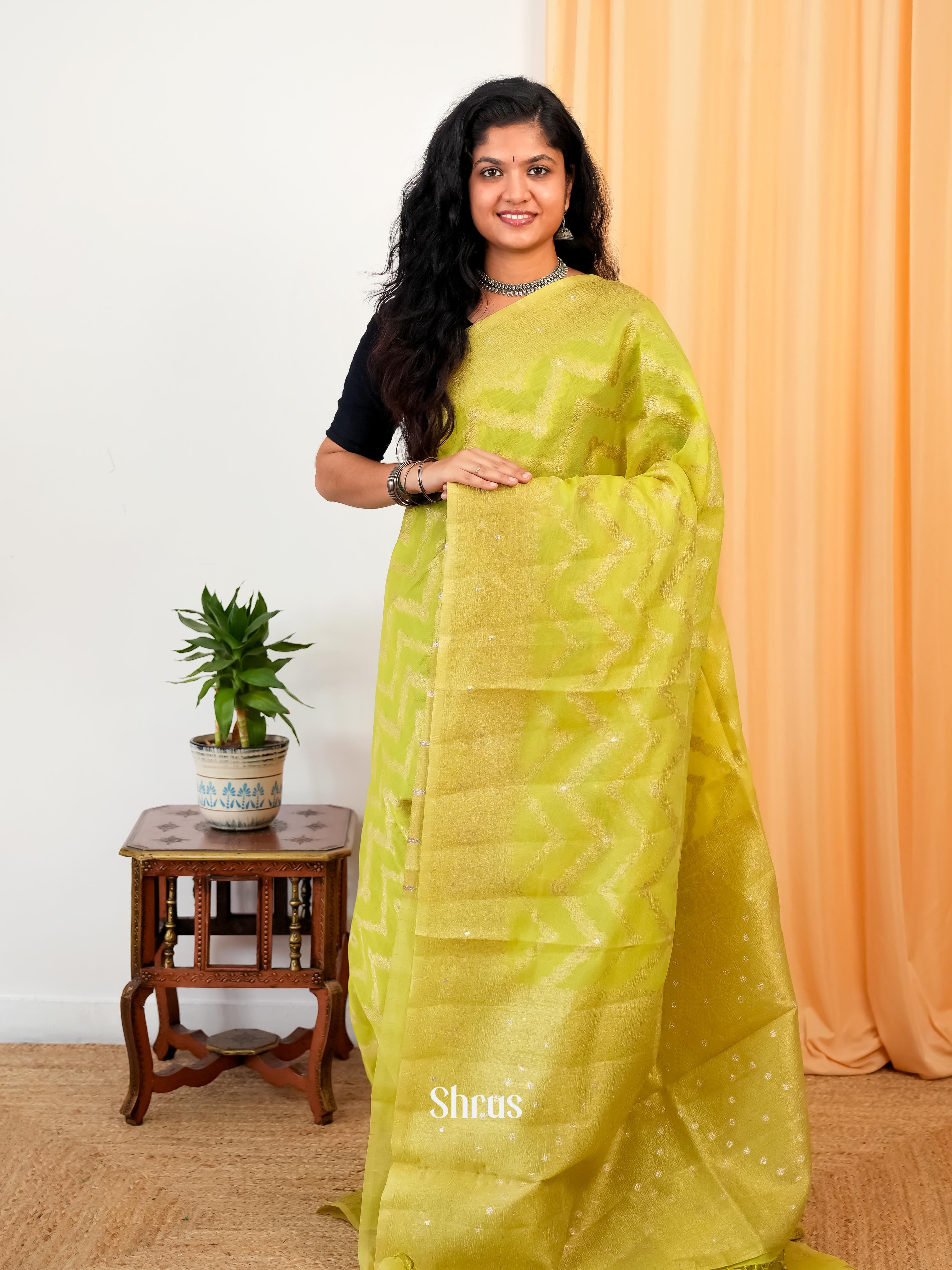 Green- Bamboo silk Saree - Shop on Shrus.com