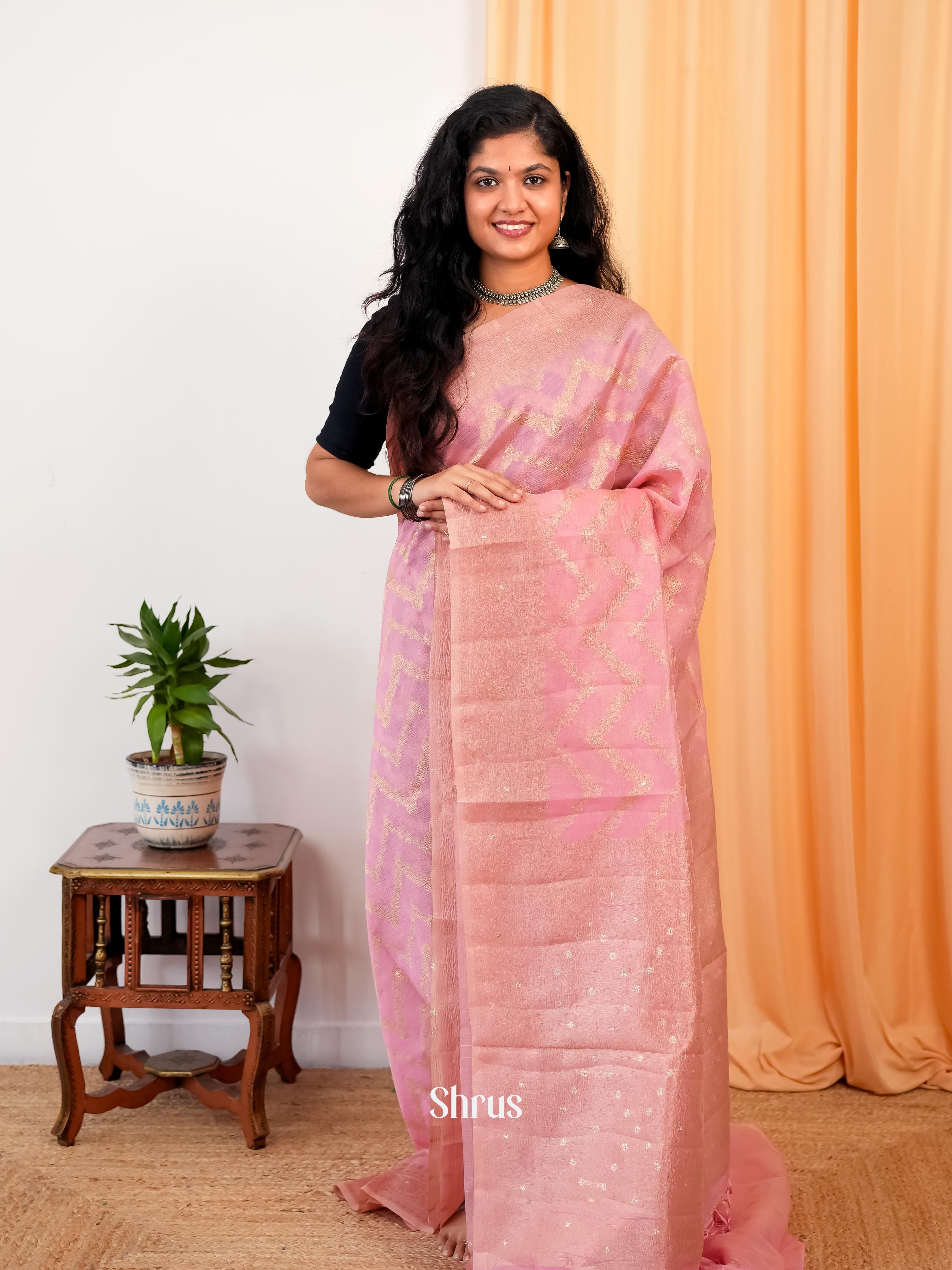Pink - Bamboo silk Saree - Shop on Shrus.com