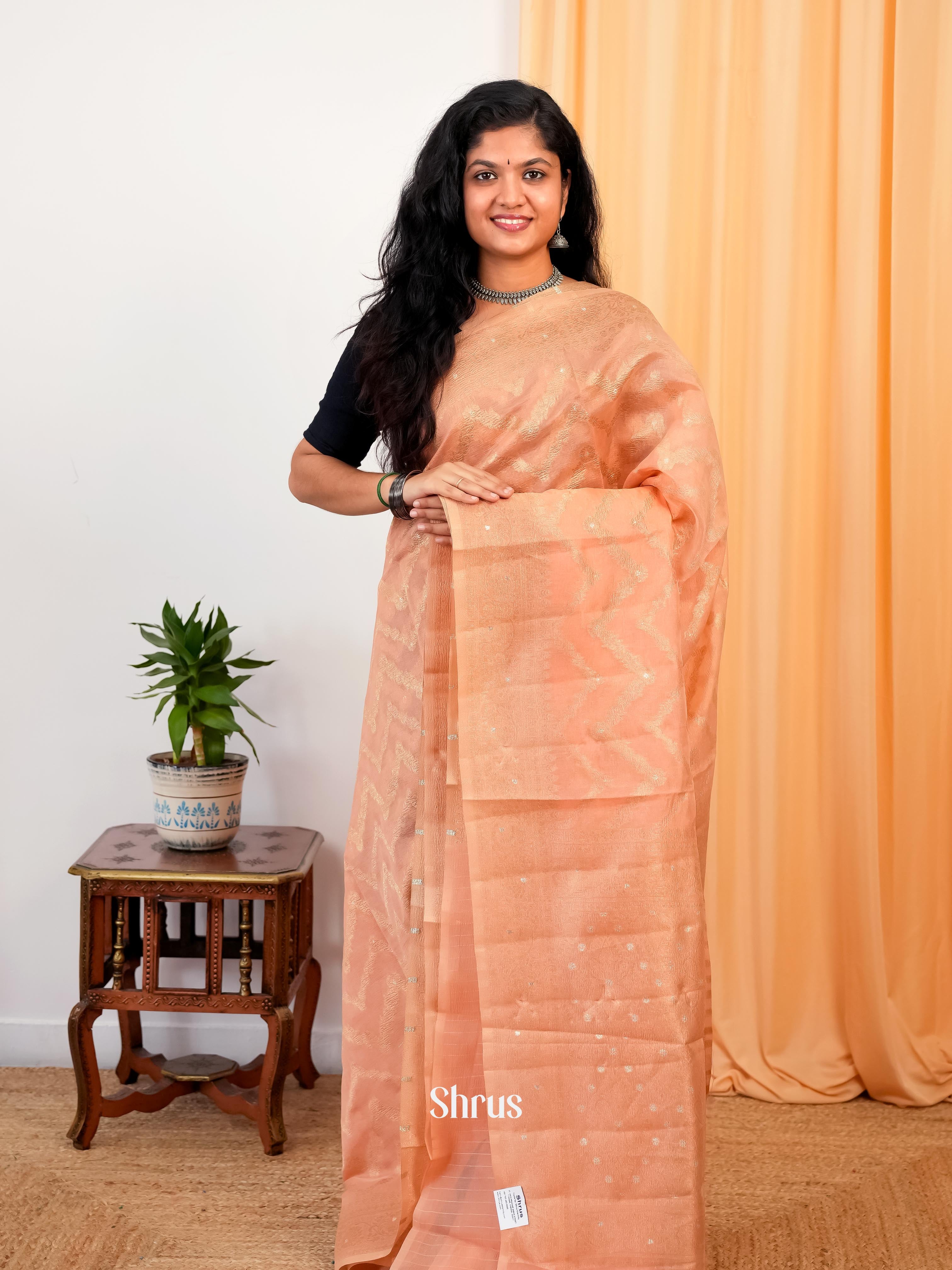 Peach - Bamboo silk Saree - Shop on Shrus.com