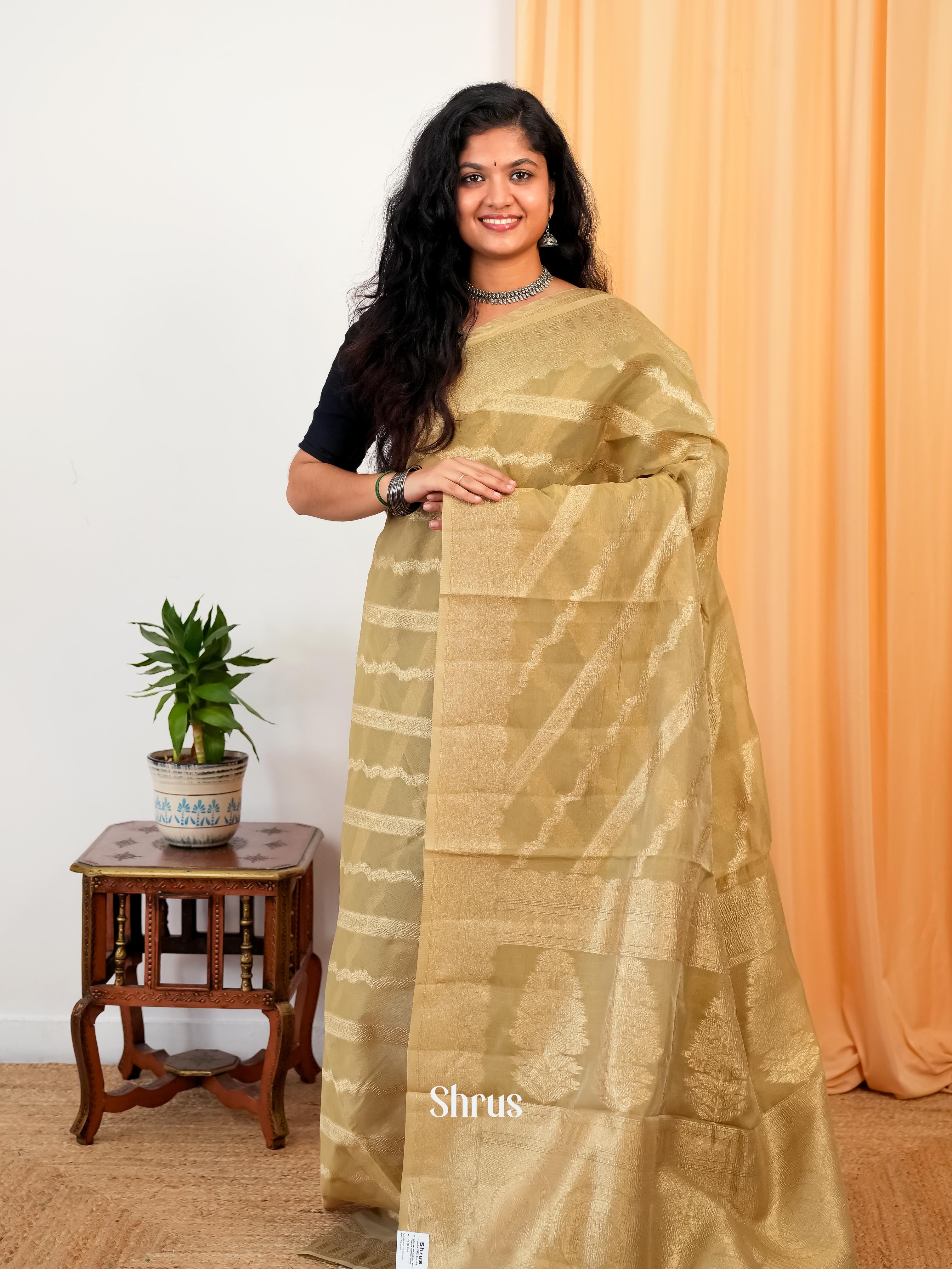 Gold - Bamboo silk Saree - Shop on Shrus.com