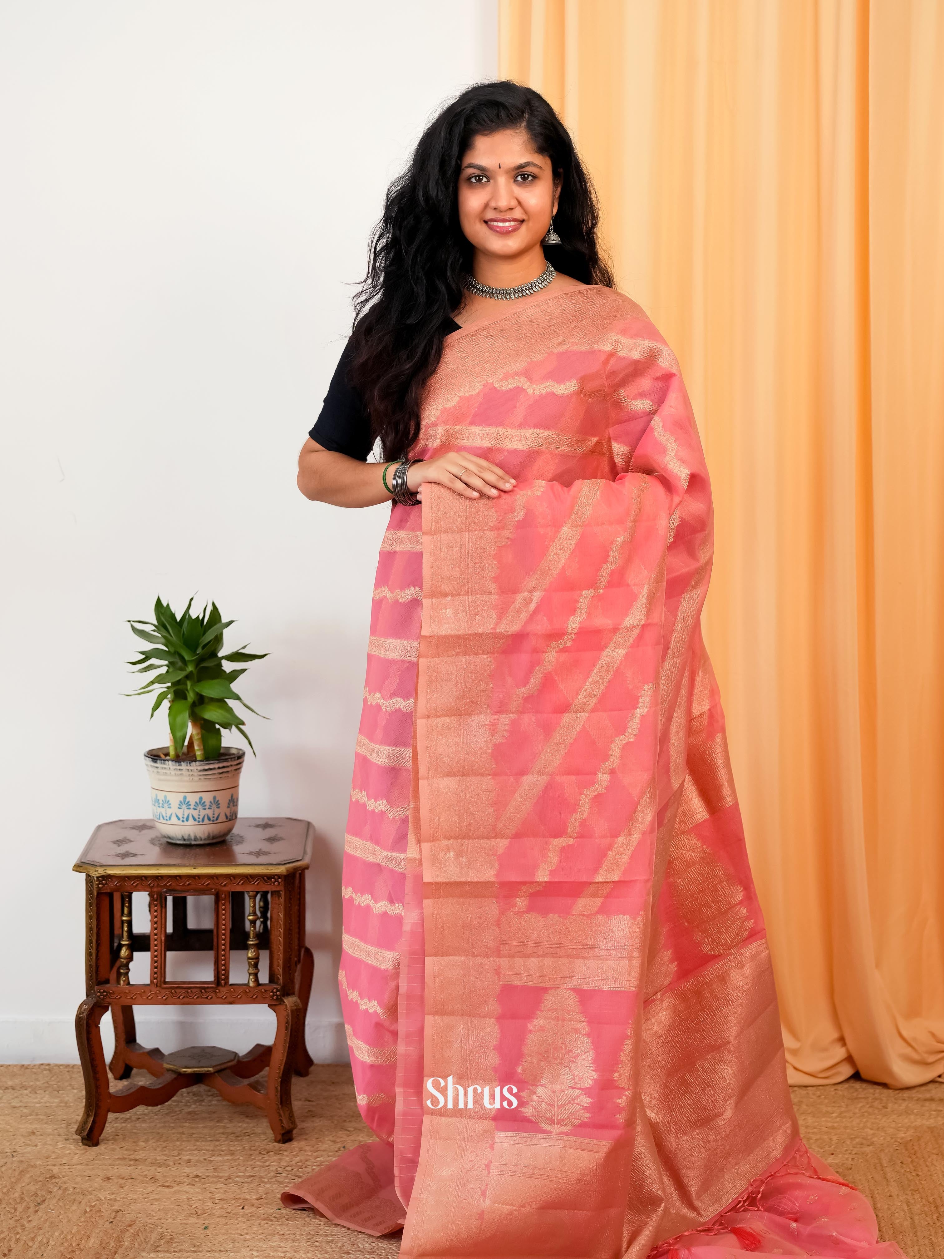 pink - Bamboo silk Saree - Shop on Shrus.com